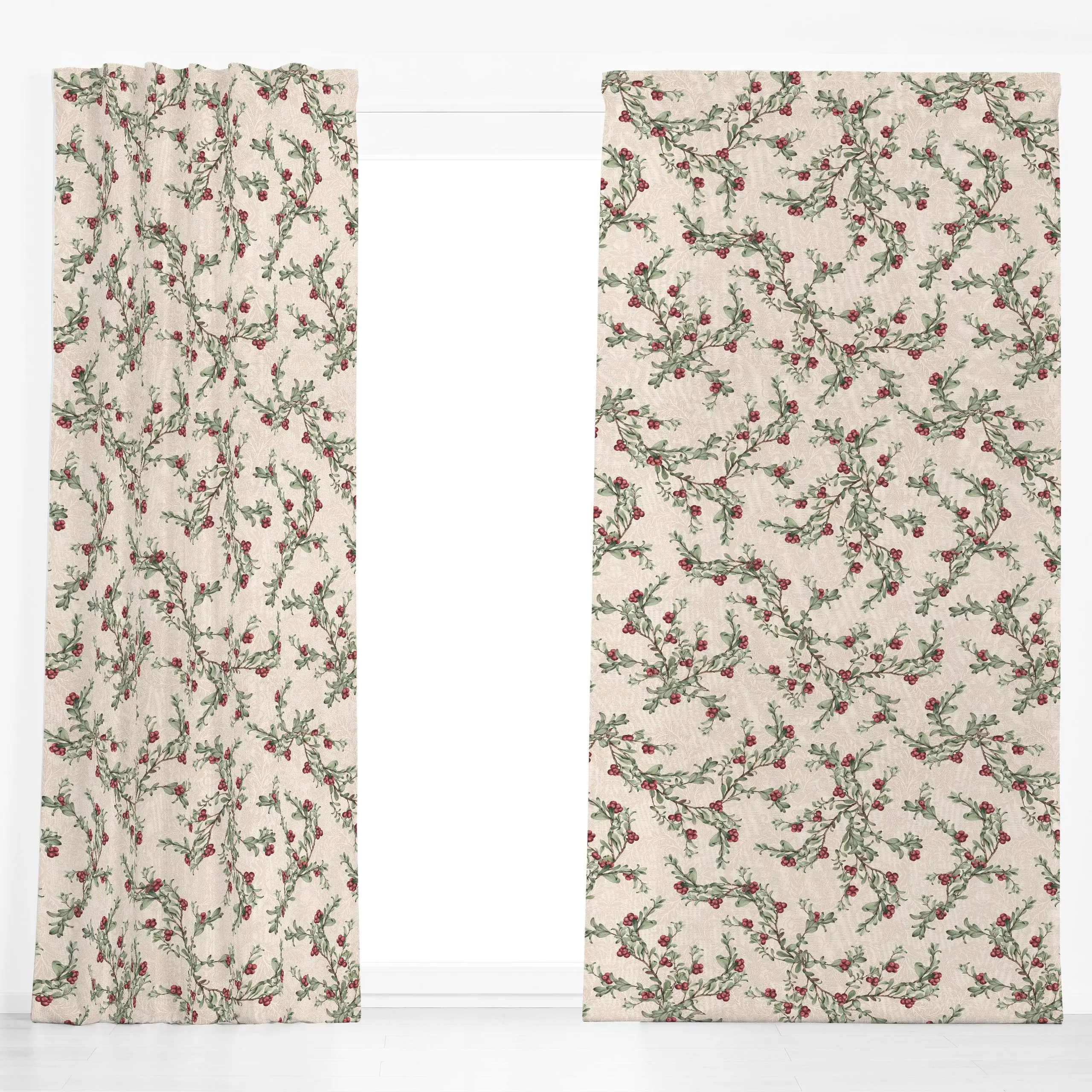 Dekovorhang Christmas Mistletoe & Berries - Weihnachten, Pflanzen & Botanik, Retro & Vintage - von „Bloomery Decor"; Beeren,...