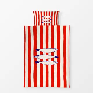 Bettwäsche Santorini Fish on Red Stripes