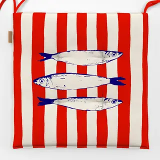 Sitzkissen Santorini Fish on Red Stripes