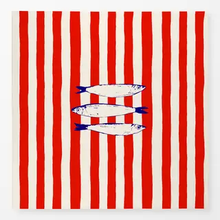 Tischdecke Santorini Fish on Red Stripes