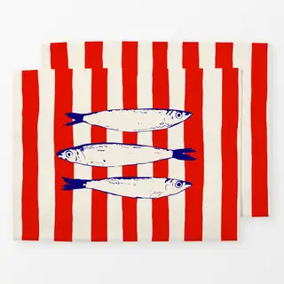 Tischset Santorini Fish on Red Stripes