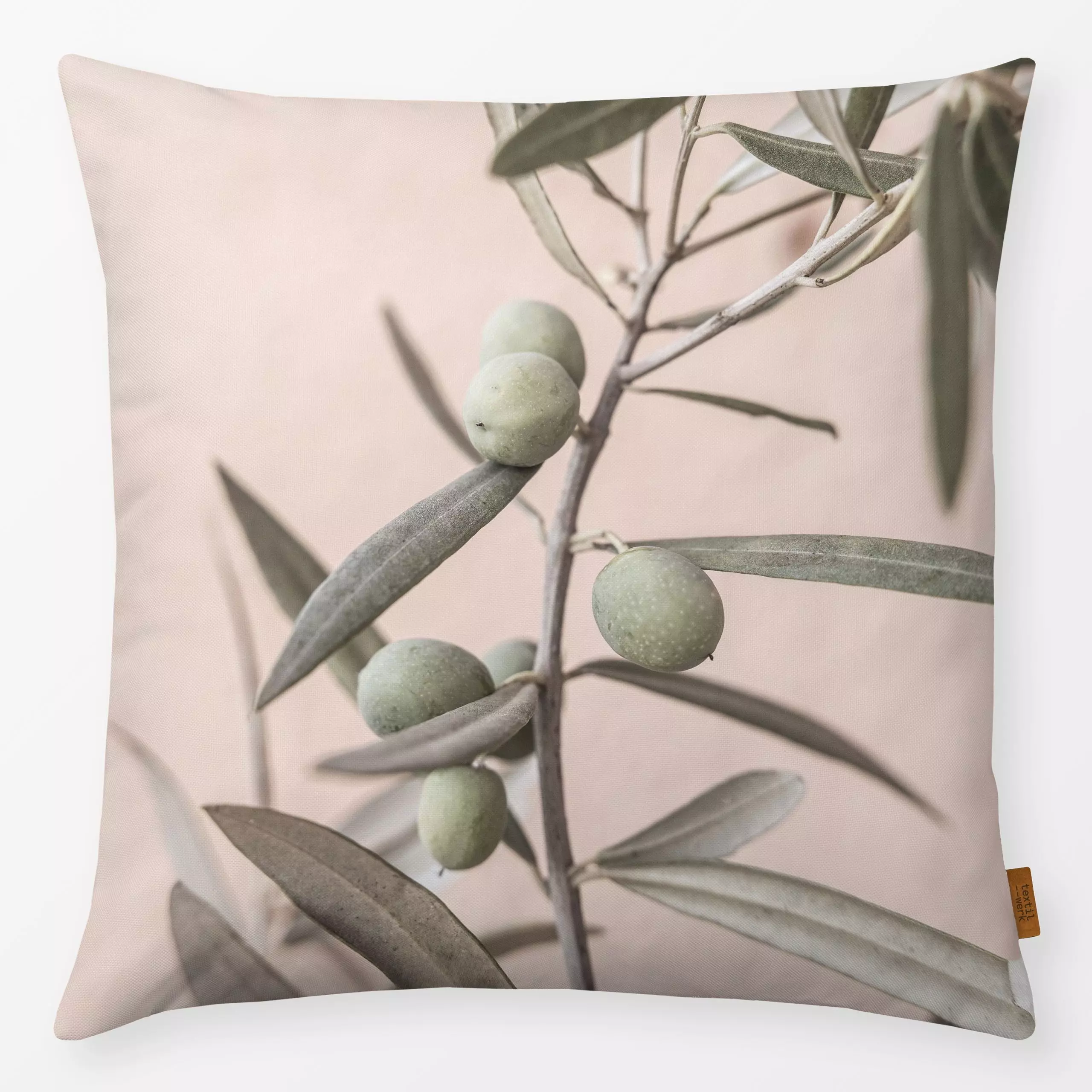 Kissen Olivo - Pflanzen & Botanik - von „Sisi and Seb"; Baumwollpflanze, Olive / Olivenbaum, Botanical, mediterran, plants