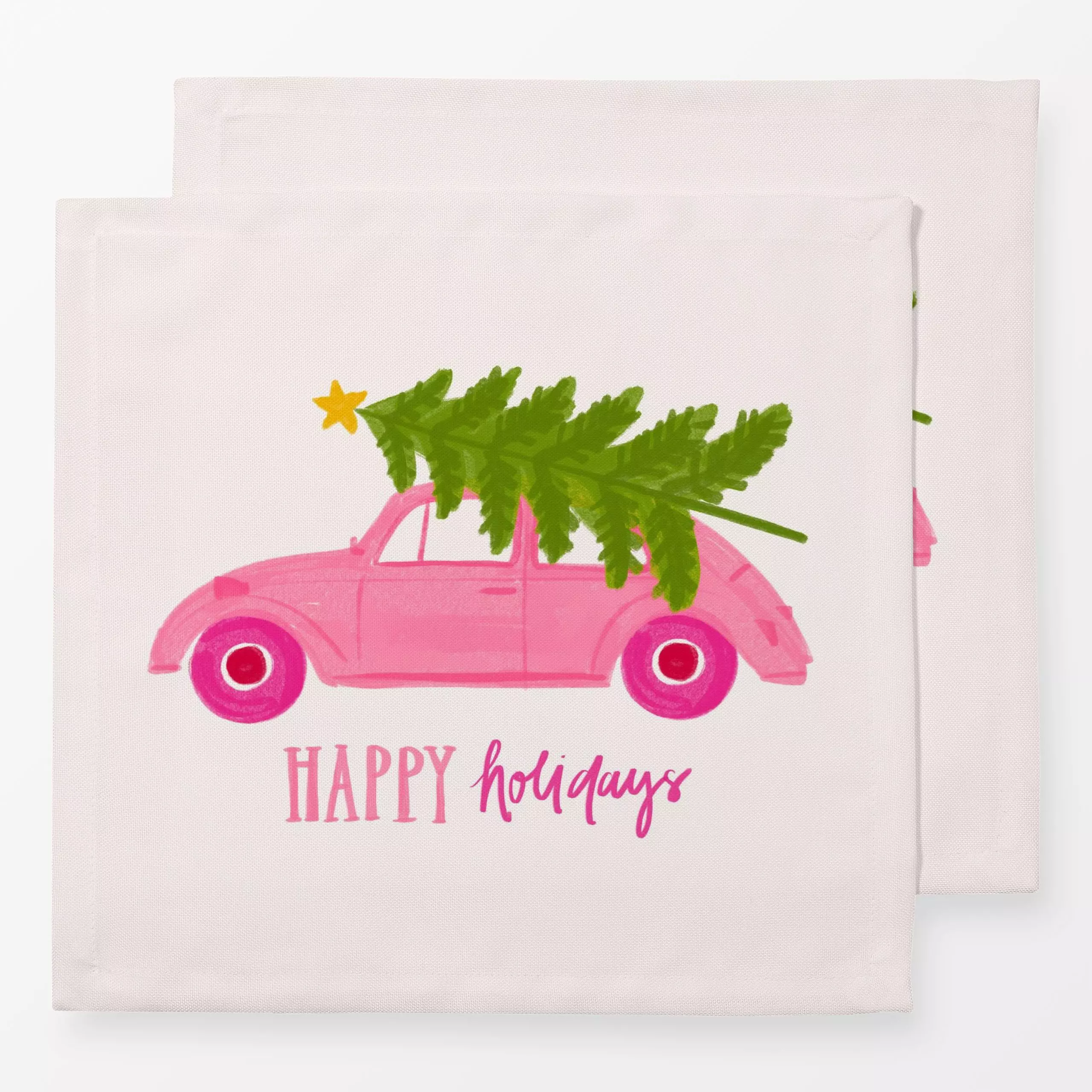 Servietten Happy Holidays Auto - Weihnachten, Winter - von „Kruth Design"; Tannenbaum, Weihnachtsbaum, Auto, weihnachtlich, ...