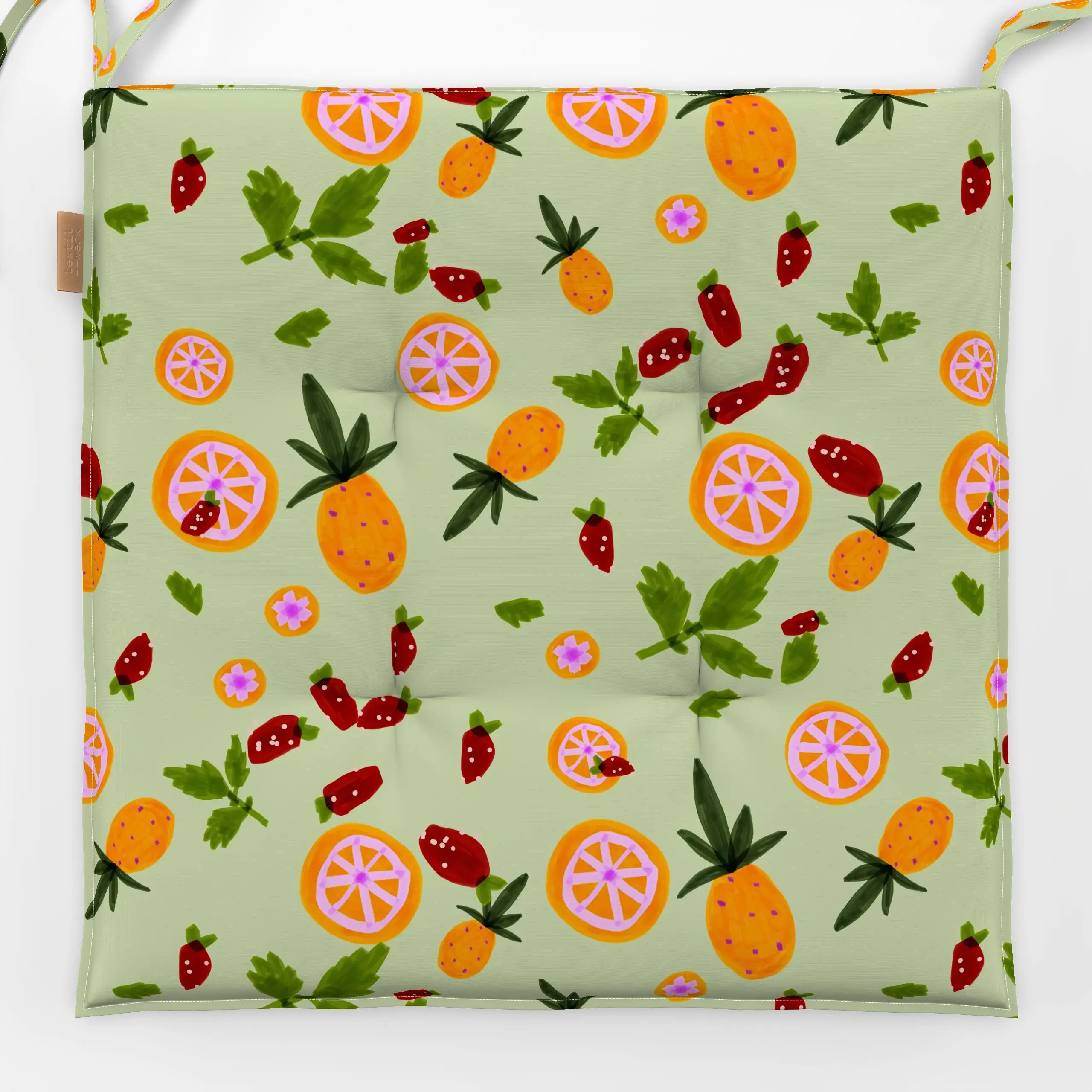 Sitzkissen Cocktail Früchte Maigrün - Küche, Essen & Trinken, Früchte - von „Sophie Augustin Illustration"; Ananas, Orange, ...