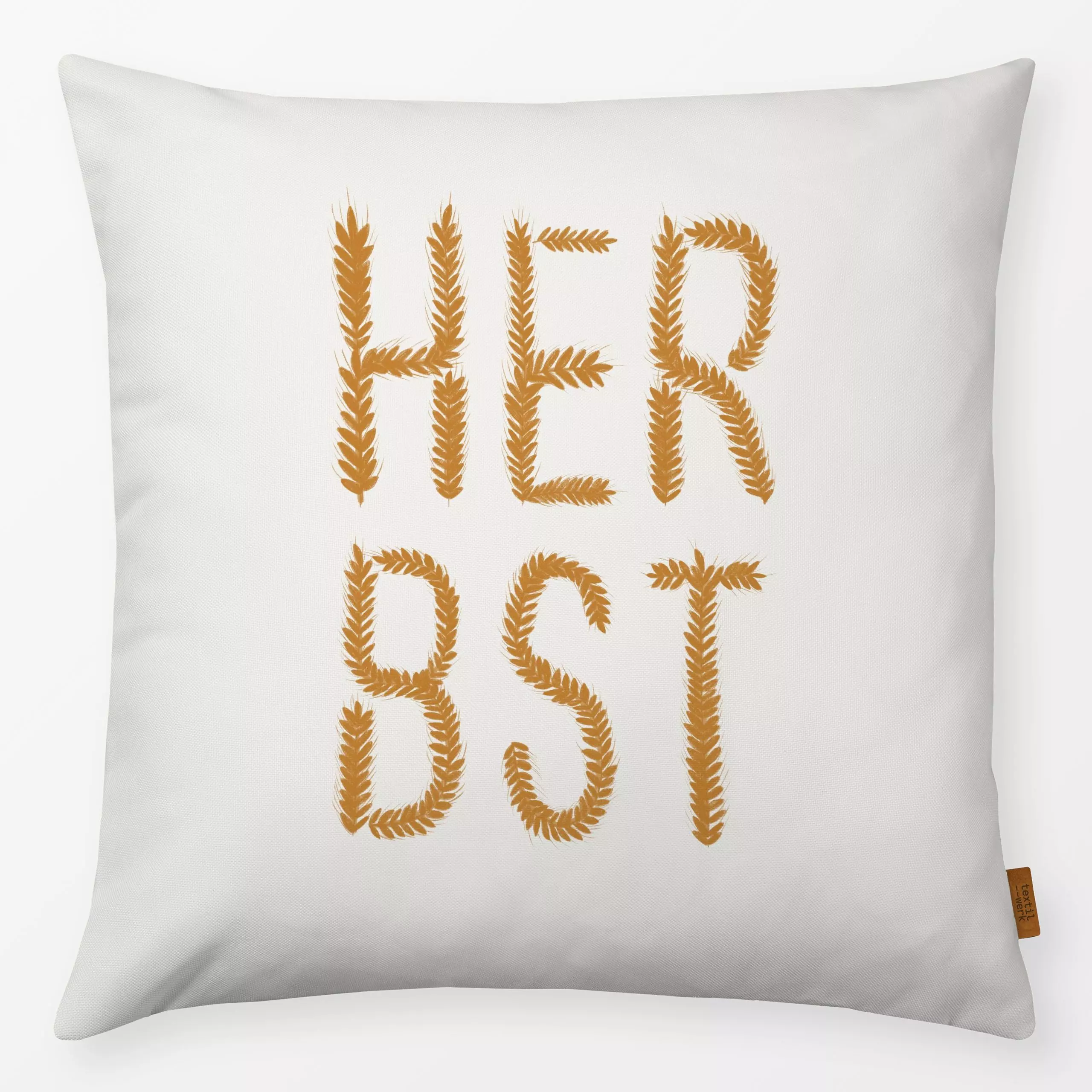 Kissen Herbst Getreidetypo Beige - Herbst, Sprüche & Schriftzüge - von „Sophie Augustin Illustration"; typografie, Herbst, H...