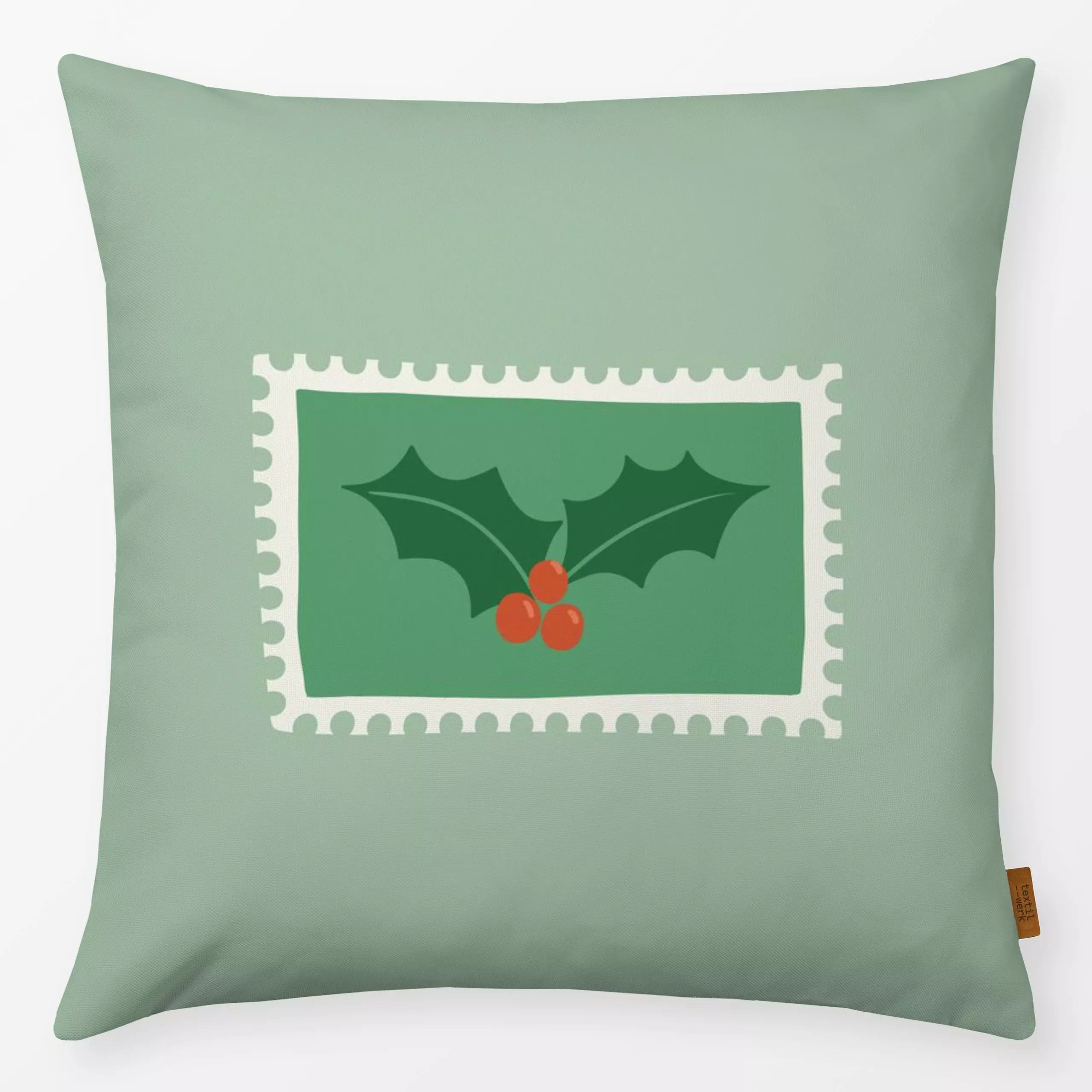 Kissen Weihnachtspost Grün - Weihnachten, Anlässe - von „DEINKI Studio"; Weihnachten, weihnachtlich, Weihnachtsdeko, Stechpa...