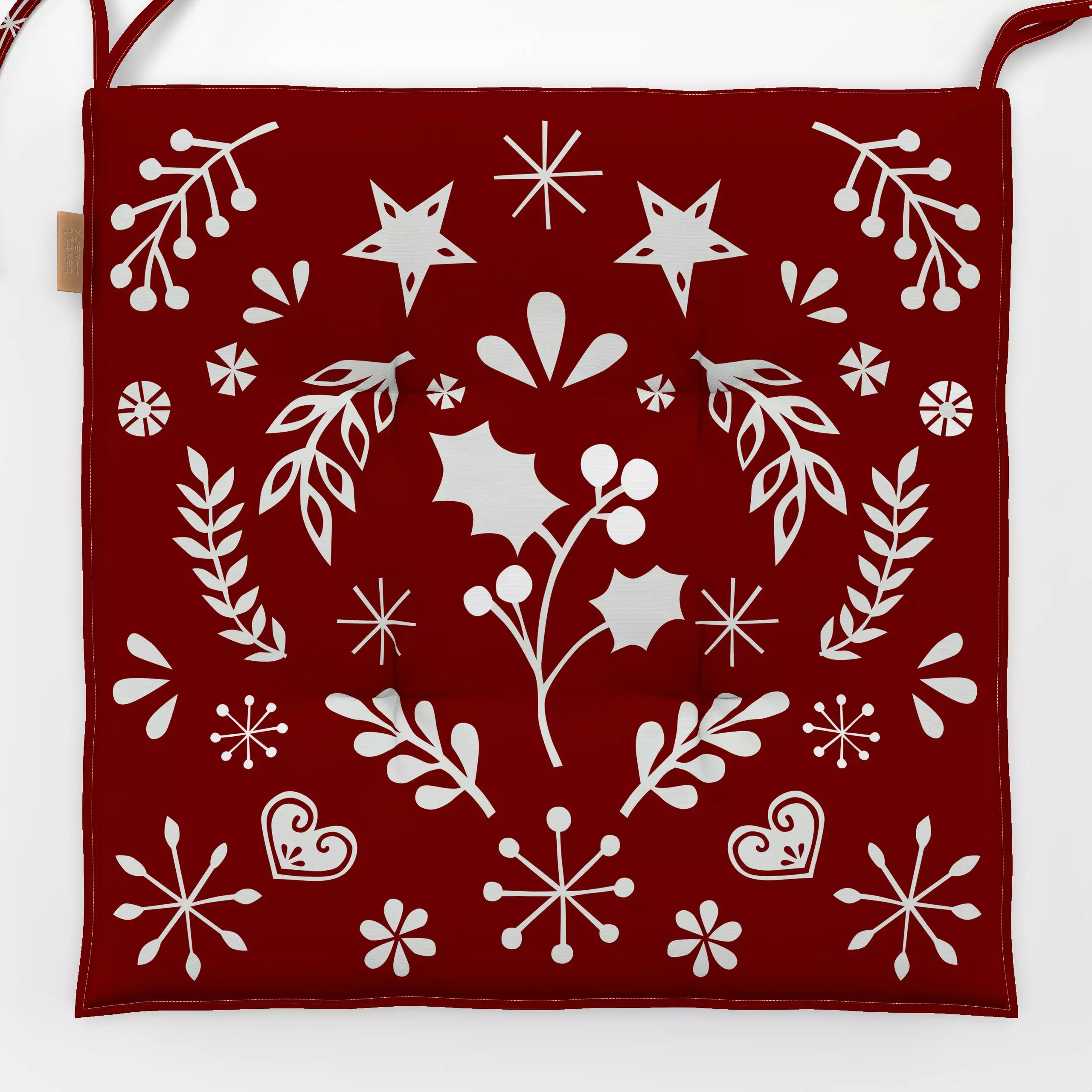 Sitzkissen Misteln Sterne und Blätter - Weihnachten - von „Kerstin Ax"; skandinavisch, Blätter, Herzen, Sterne, Weihnachten,...