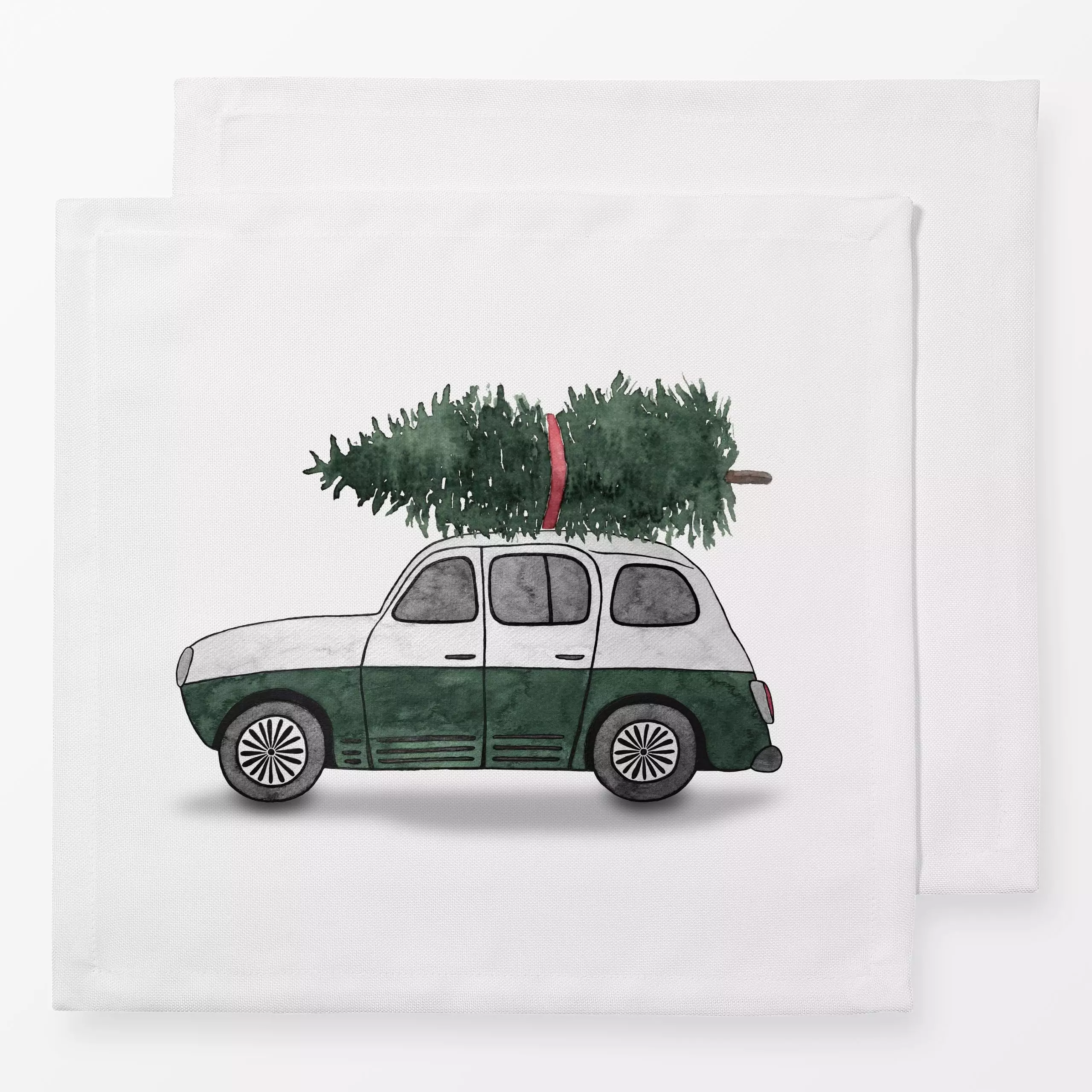 Servietten Weihnachtsauto mit Tanne grün - Weihnachten, Winter, Anlässe - von „Karen Menzenbach"; Tanne, Tannenbaum, Weihnac...