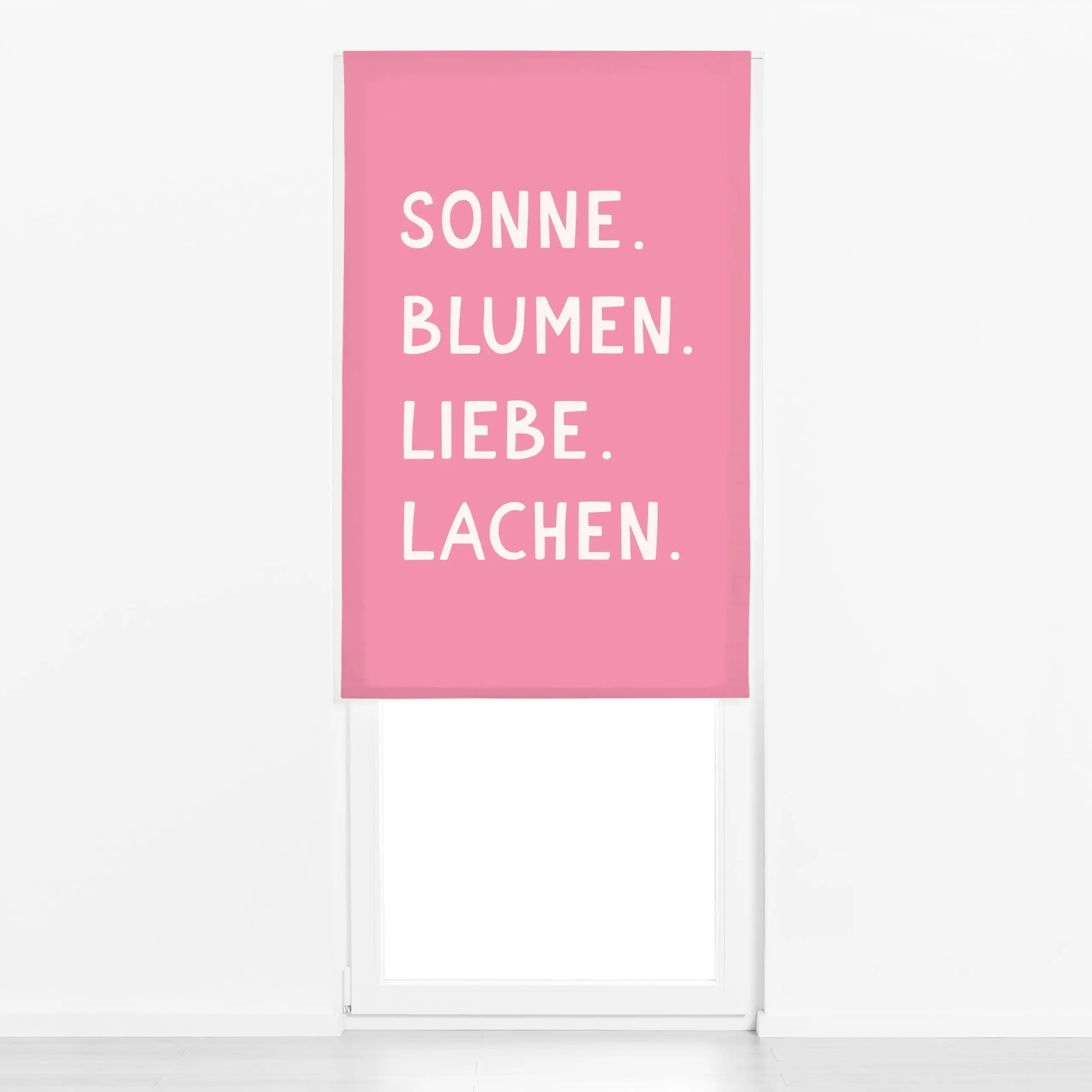 Raffrollo Sonne Blumen Liebe Pink - Frühling, Sommer, Sprüche & Schriftzüge - von „Kathrin Woo"; Sonnenaufgang, Liebe, typog...
