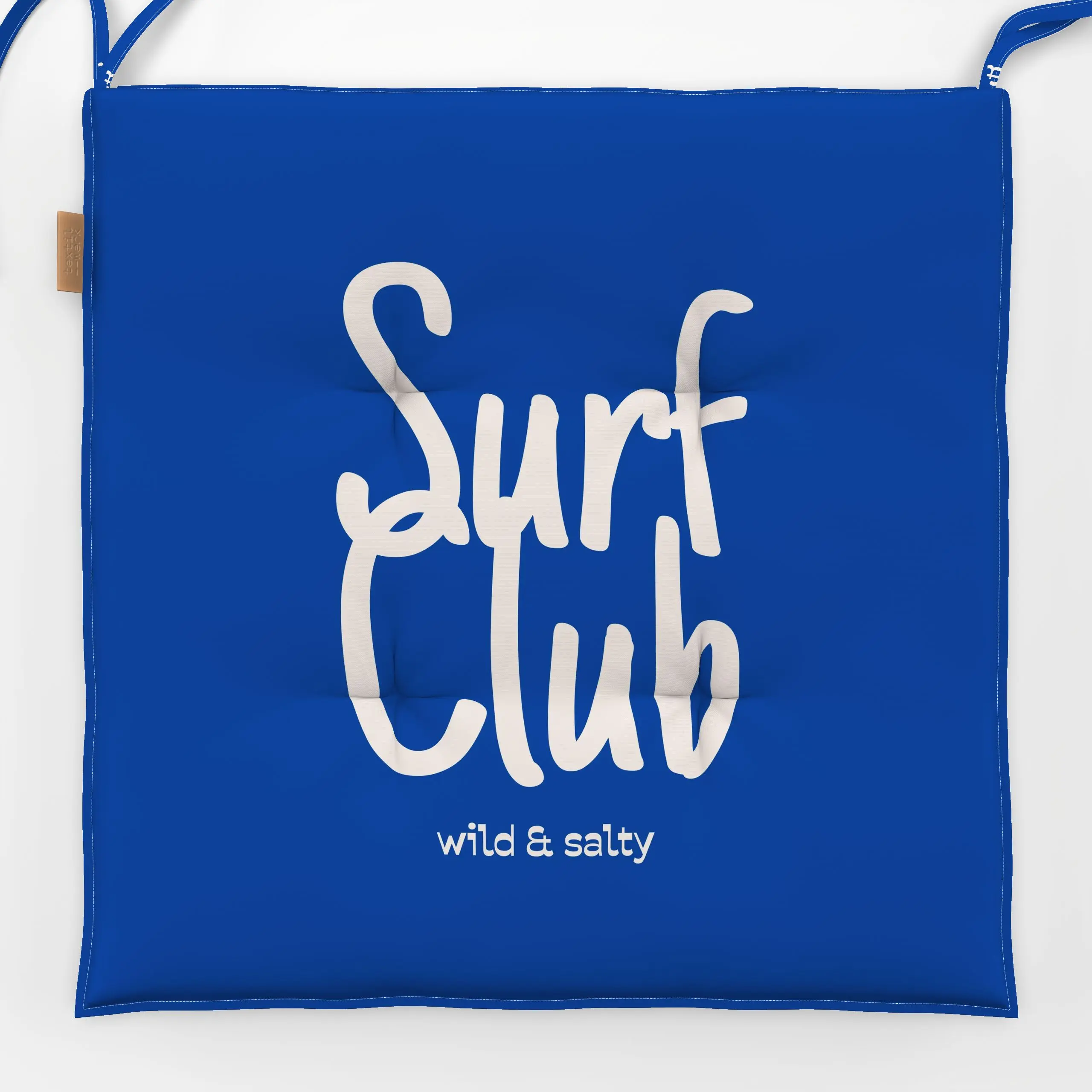 Sitzkissen Surf Club Blue - Sommer, Sprüche & Schriftzüge - von „Jana Moßmann"; wild, bold, beachvibes, SummerVibes, vibrant...