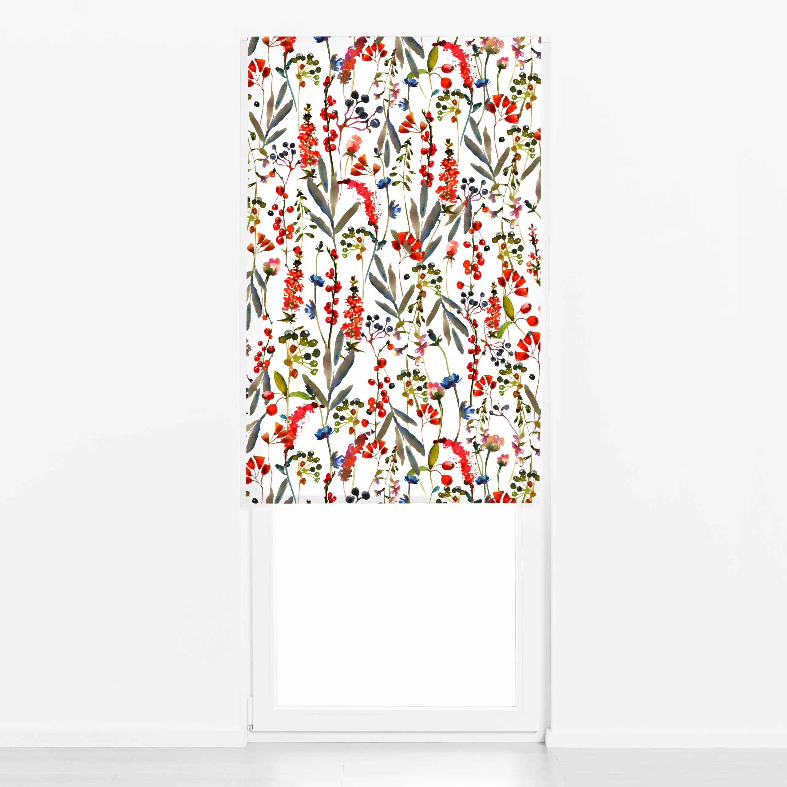 Raffrollo Cottagecore Rote Beeren - Blumen & Florales, Pflanzen & Botanik - von „Uta Naumann"; Natur, skandinavisch, Blumen,...