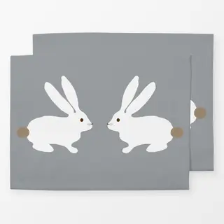 Tischset Zwei Osterhasen Weiß Hellgrau