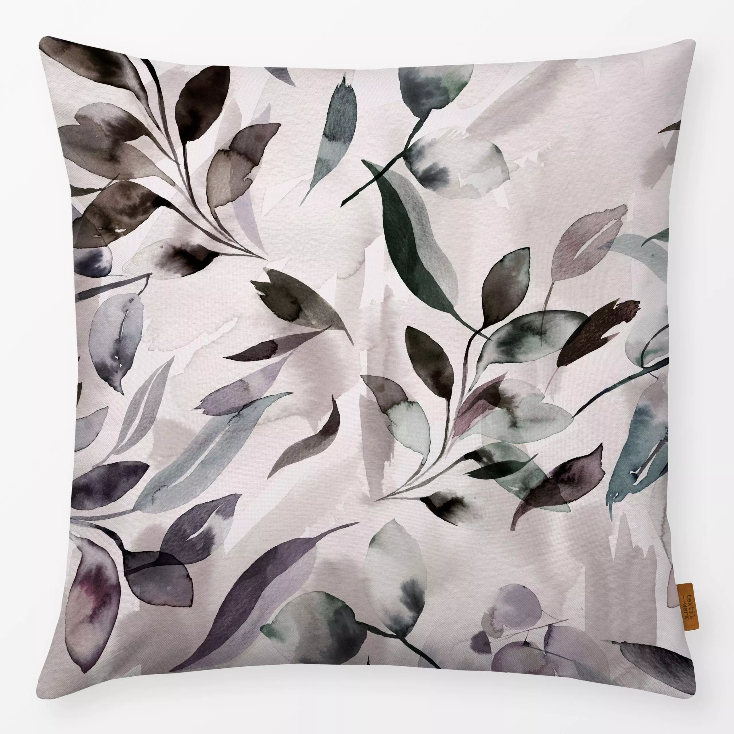 Kissen Watery Leaves Organic Rustic - Frühling, Symbole & Muster, Pflanzen & Botanik - von „Ninola Design "; Aquarell, Natur...