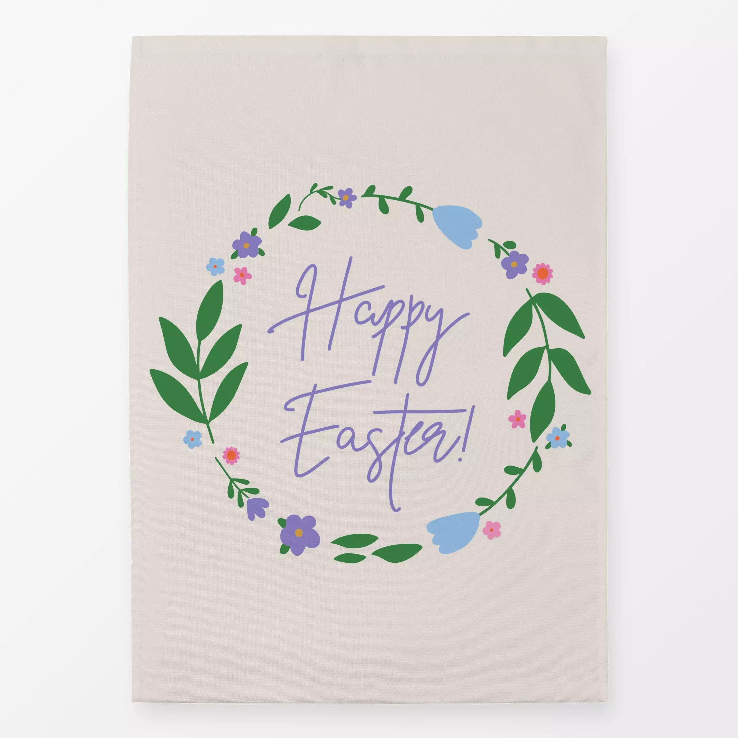 Geschirrtücher Happy Easter Kranz - Blumen & Florales, Frühling, Sprüche & Schriftzüge, Ostern - von „textilwerk"; Illustrat...