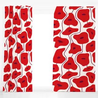 Dekovorhang Poppy Pattern Red
