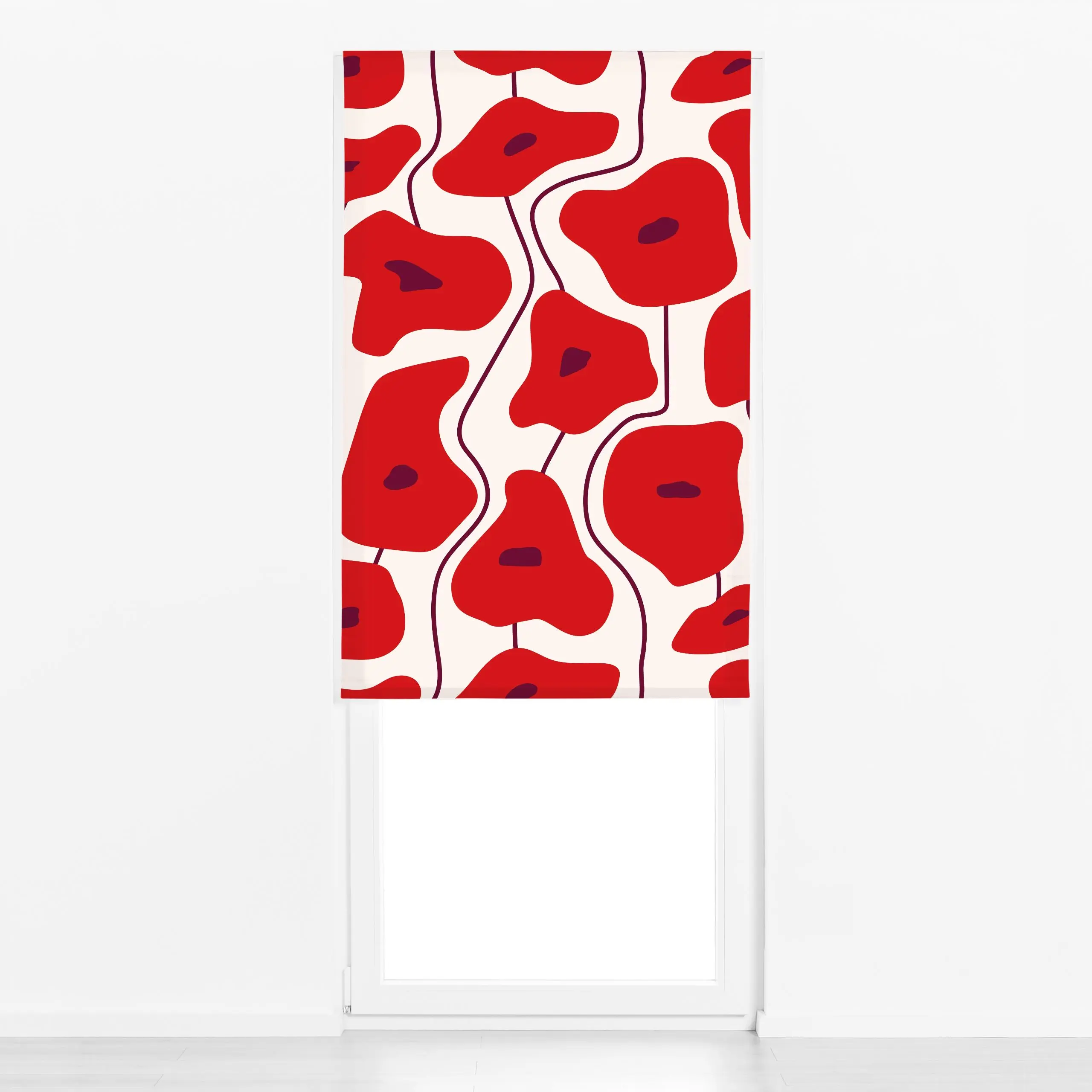 Raffrollo Poppy Pattern Red - Blumen & Florales, Herbst, Symbole & Muster - von „Jana Moßmann"; Retro, pattern, wild, field,...