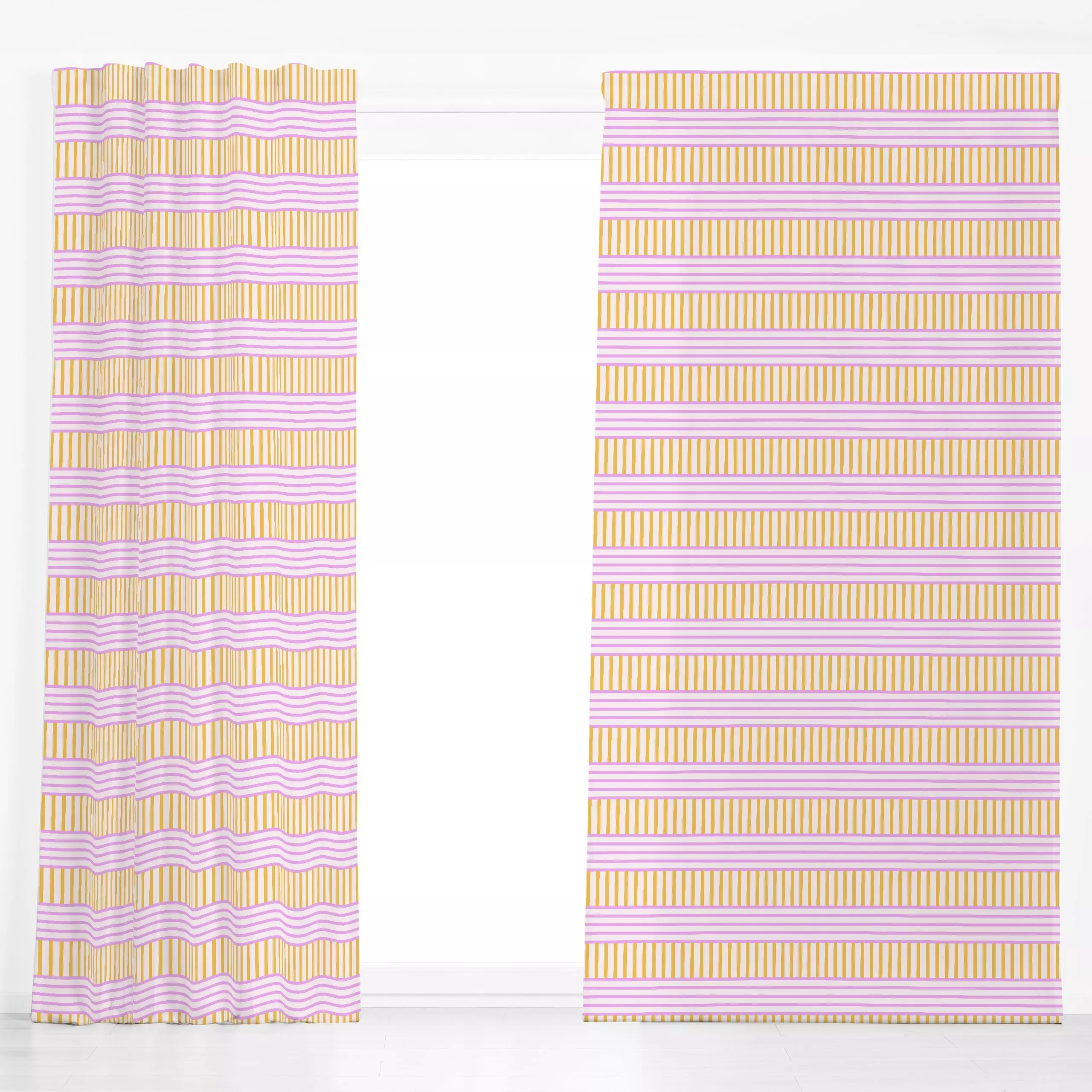 Dekovorhang pink yellow stripes - Symbole & Muster - von „Patries Elisabeth"; minimal, Streifen, Geometrisch, stripes, yello...
