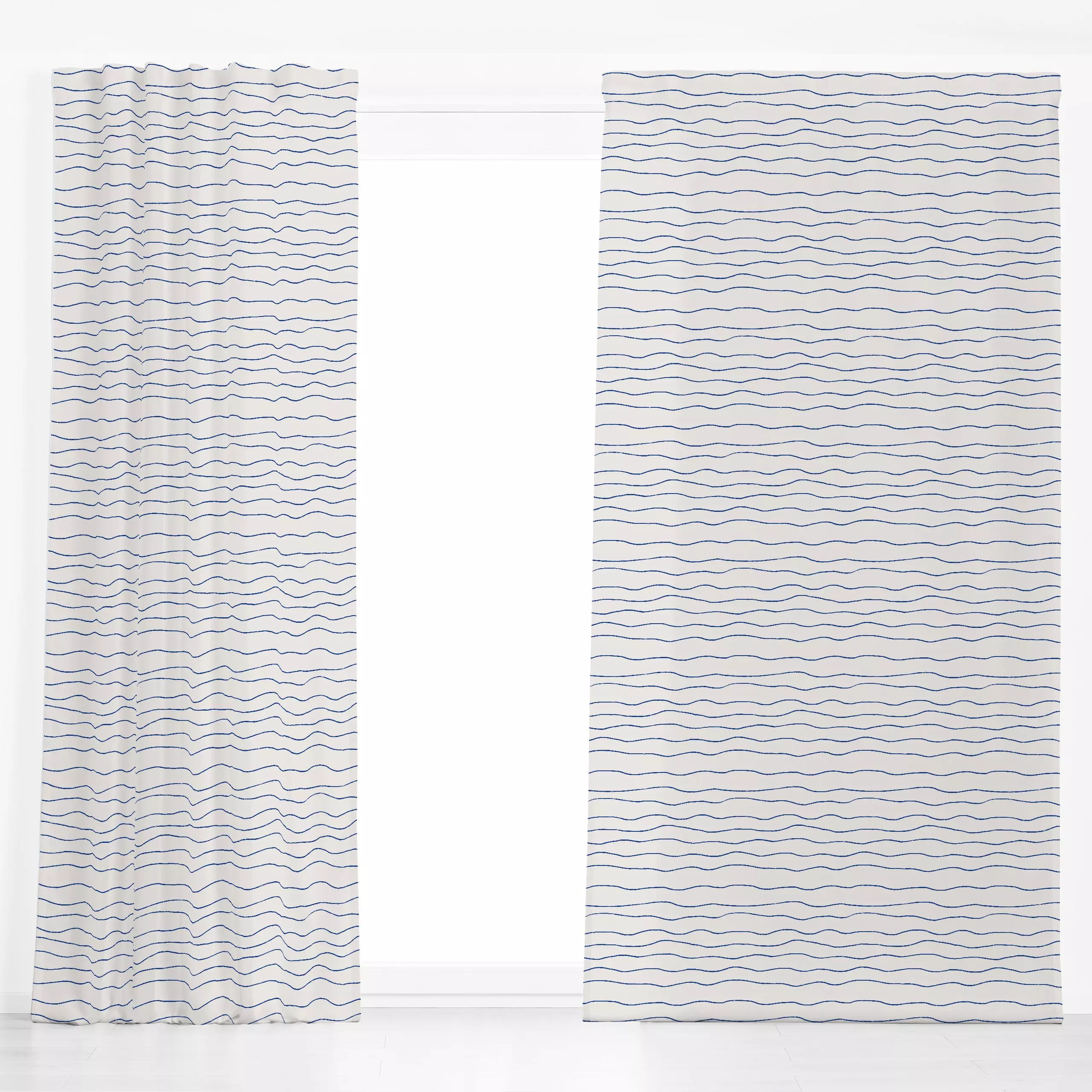 Dekovorhang Wasser Blau - Symbole & Muster - von „textilwerk x hejmelig"; beige, blau, wellen, hejmelig, sommerhus, heimelig