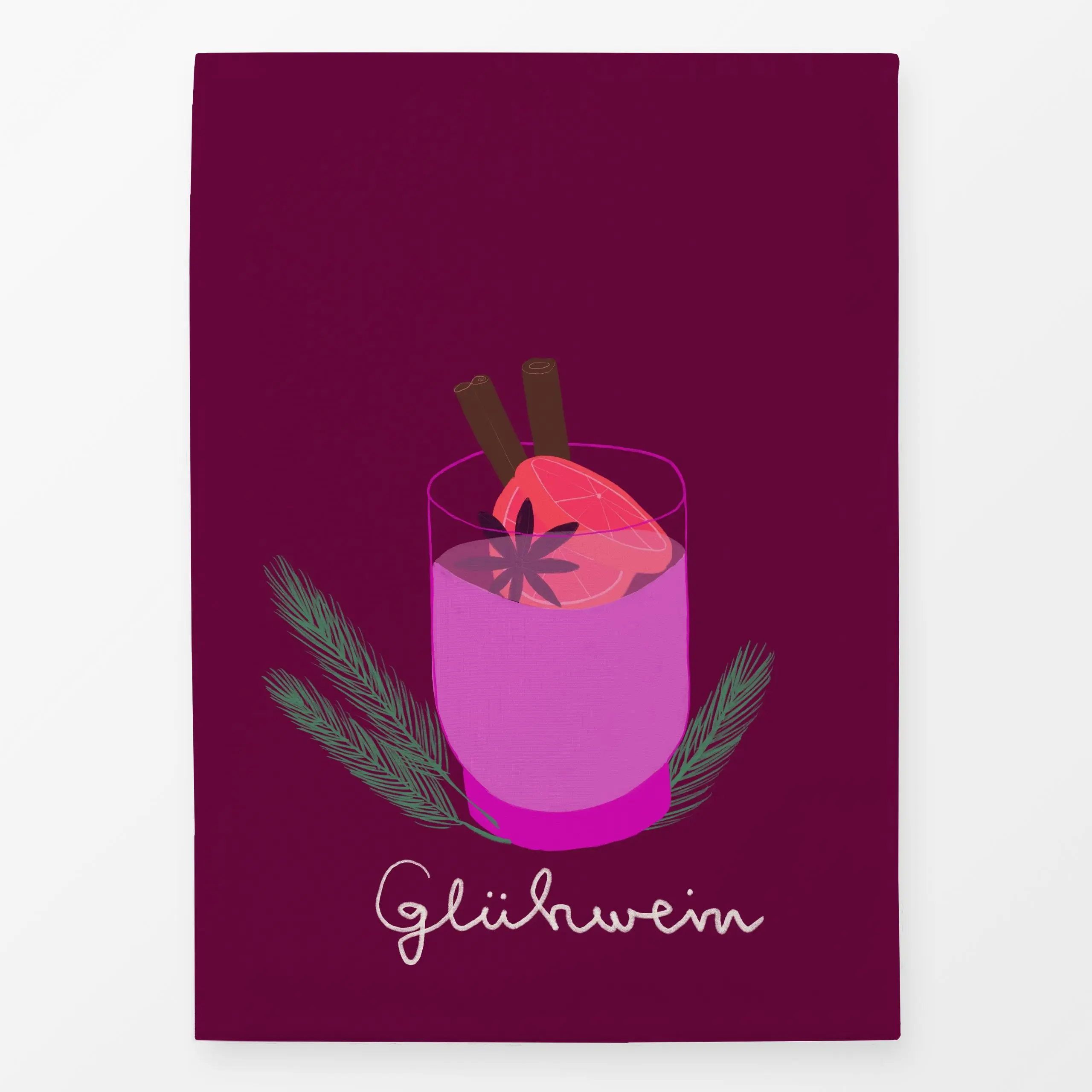 Geschirrtücher Glühwein Berry Pink - Winter - von „Sophie Augustin Illustration"; Winter, typografie, Zimt, bordeaux, weihna...