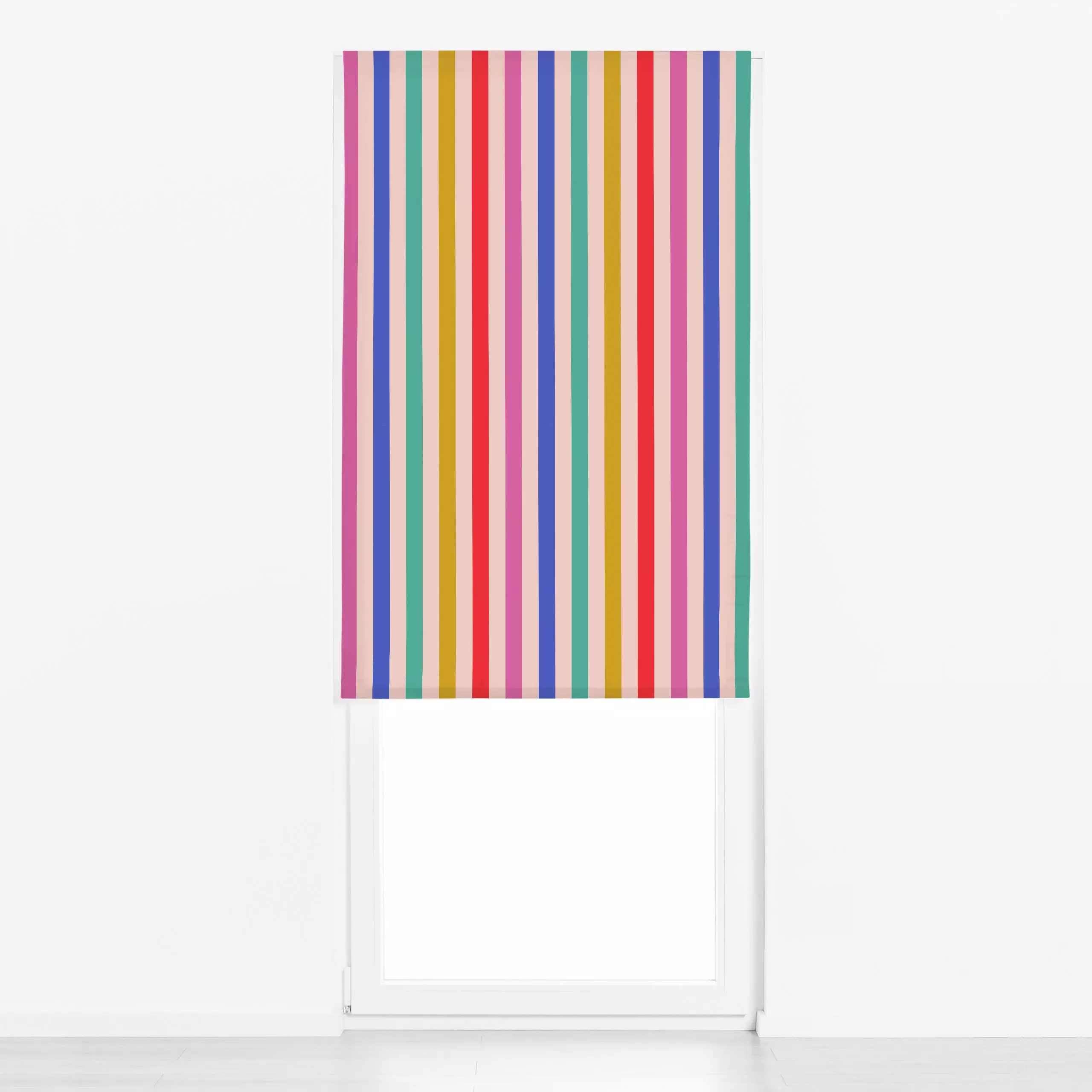 Raffrollo Regenbogen Streifen - Weihnachten, Symbole & Muster - von „Julia Schumacher"; Streifen, Regenbogen, blau, pink, ro...