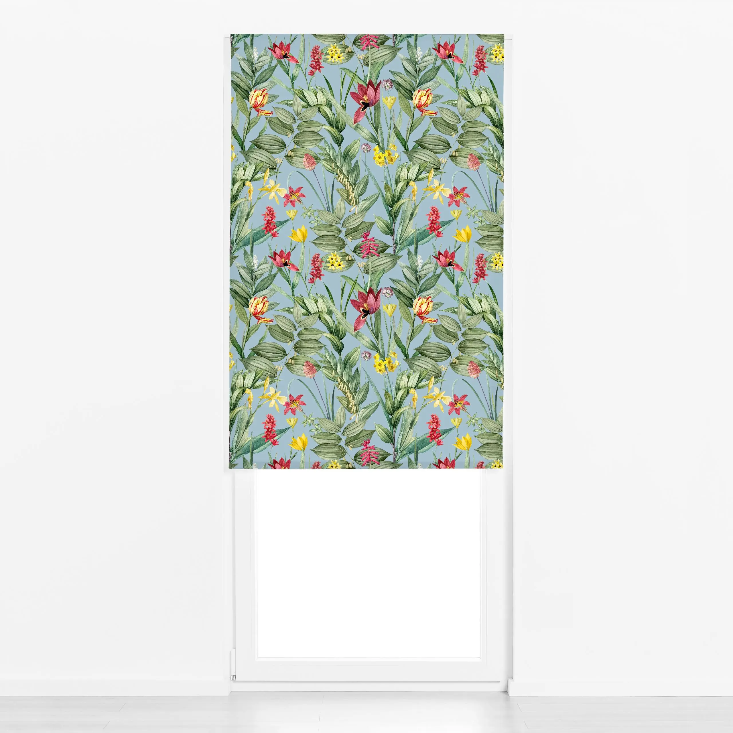 Raffrollo Exotische Pflanzenwelt blau - Blumen & Florales, Sommer, Pflanzen & Botanik - von „Uta Naumann"; Muster, Garten, B...