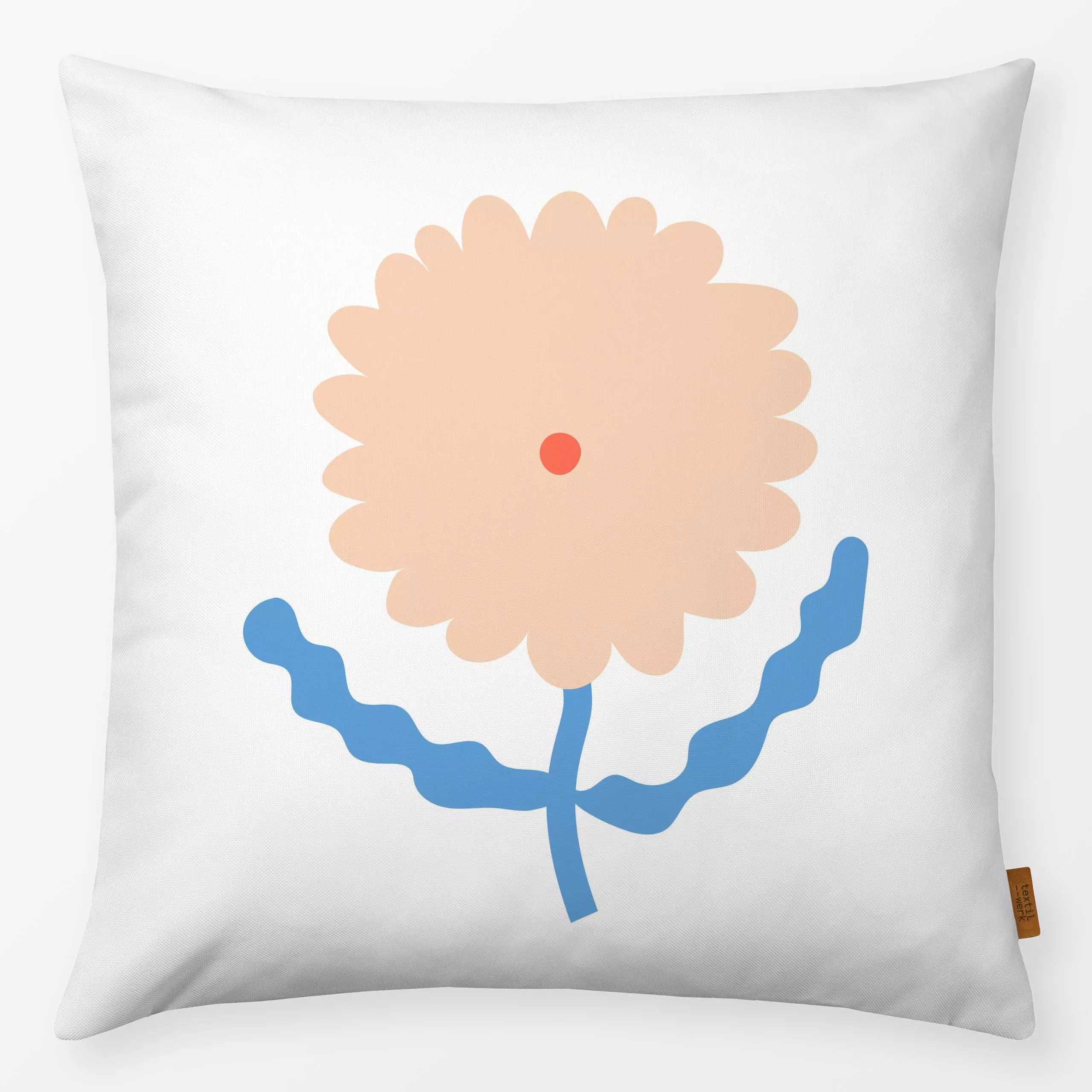 Kissen Liva Flower Peach-Blue - Blumen & Florales, Sommer, Pflanzen & Botanik - von „Jana Driver"; Sommerblumen, niedlich, f...