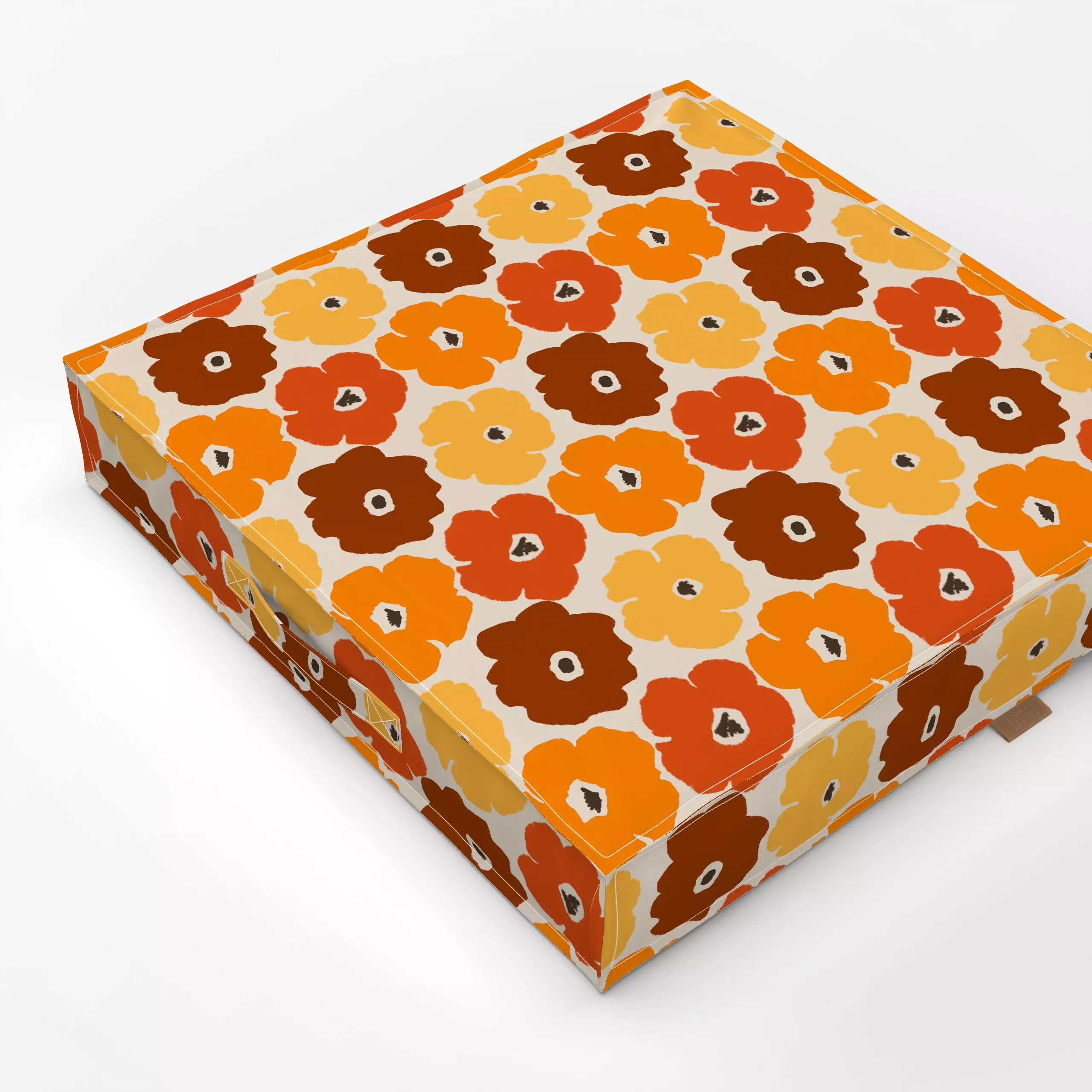 Bodenkissen Bunte Blüten Orange Rot Beige - Blumen & Florales, Herbst, Retro & Vintage - von „Mareen Heinz"; Muster, abstrak...