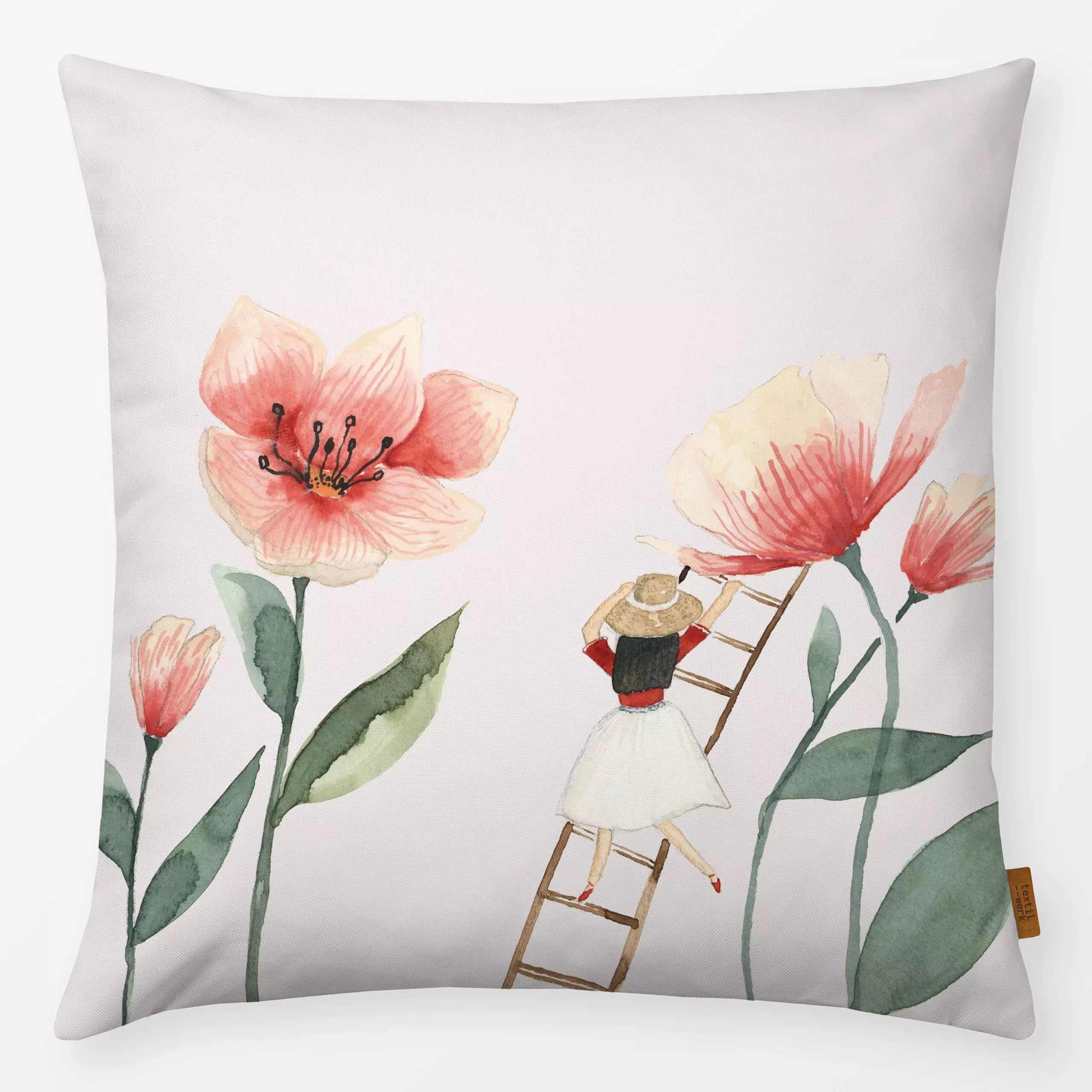 Kissen Summer Vibes Blumenmädchen - Blumen & Florales, Pflanzen & Botanik - von „Lena Yokota"; Illustration, Blumen, floral,...