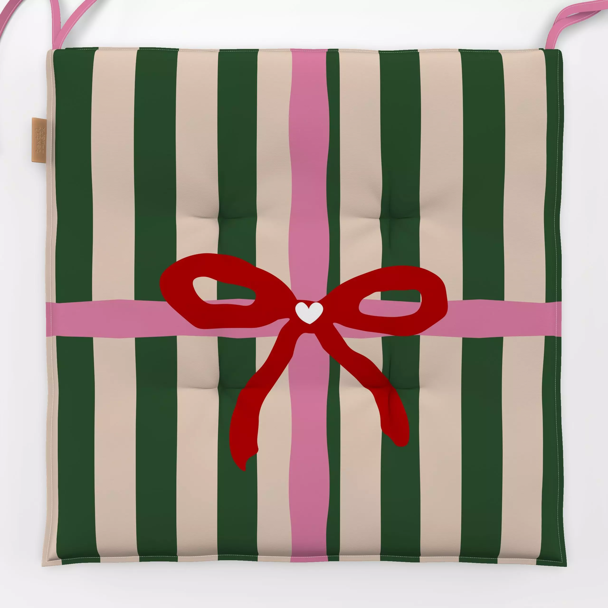 Sitzkissen Geschenk Auf Streifen Grün - Weihnachten, Winter - von „Alisa Knöß"; Streifen, Weihnachtsdeko, schleife, Herz, wi...