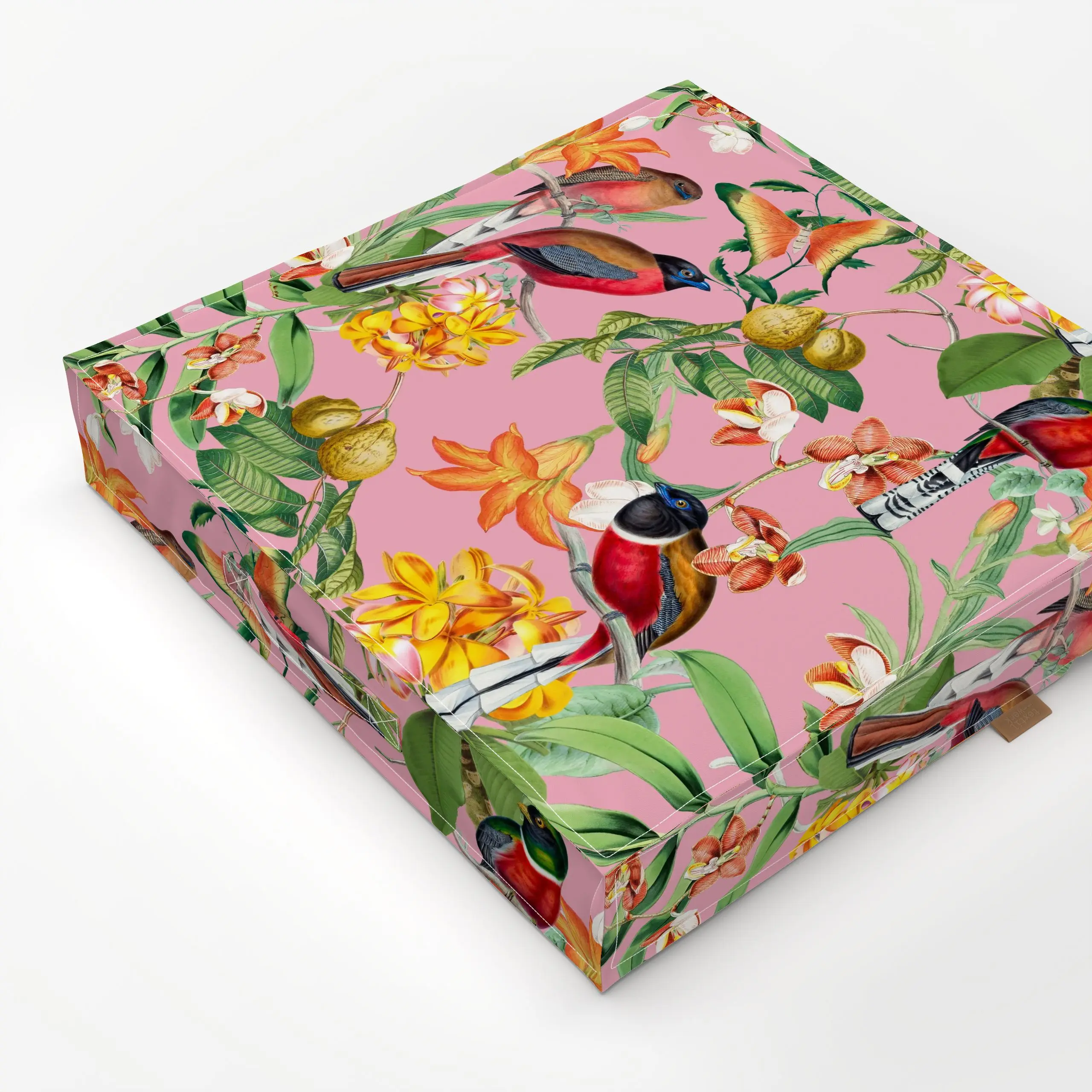 Bodenkissen Bunte tropische Vögel pink - Sommer, Safari & Dschungel - von „Uta Naumann"; Natur, Sommerblumen, Dschungle, Vog...