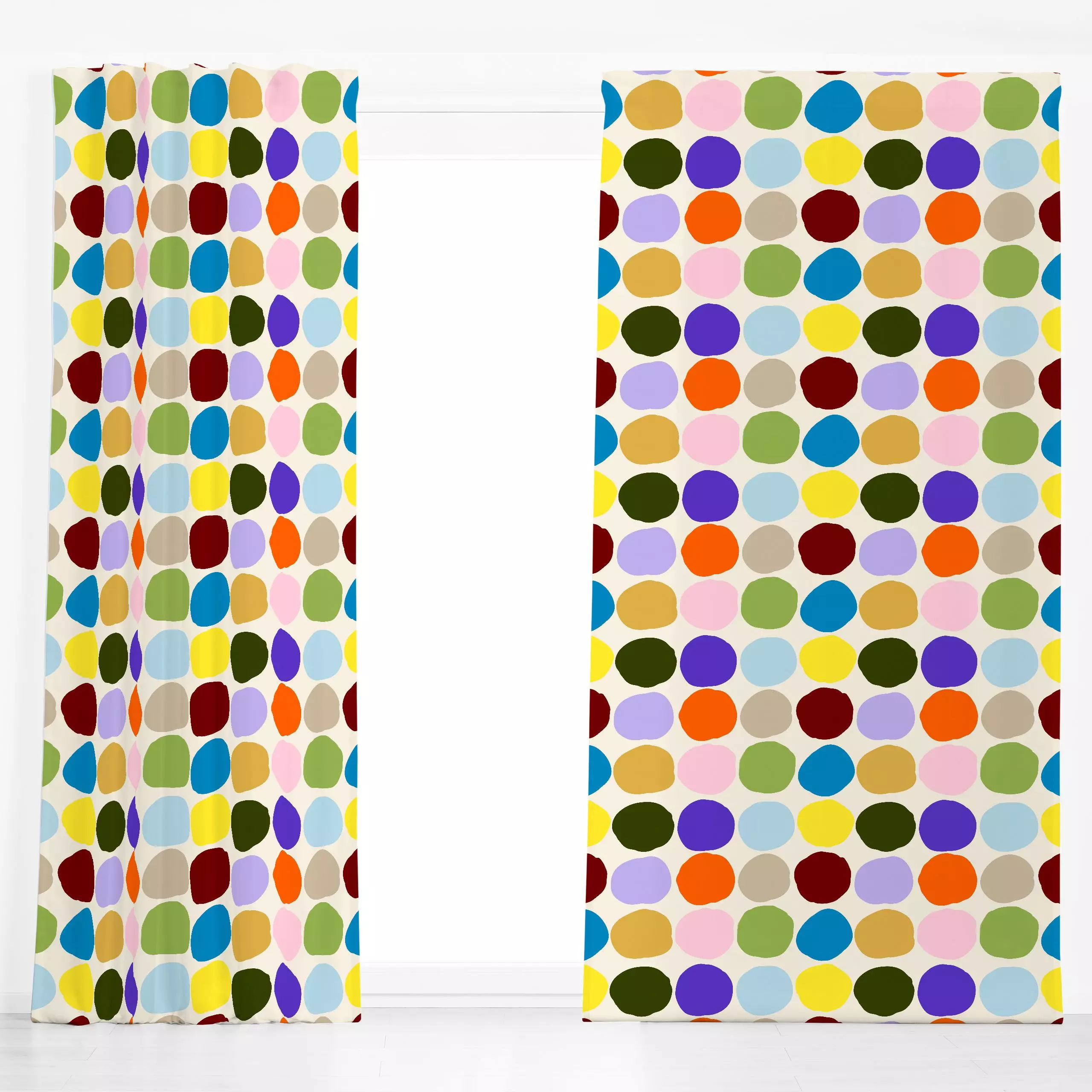 Dekovorhang Sommerkleckse 1 - Symbole & Muster - von „Studio Memb"; Muster, minimal, Sommerblumen, Kreise, bunt, farbenfroh,...