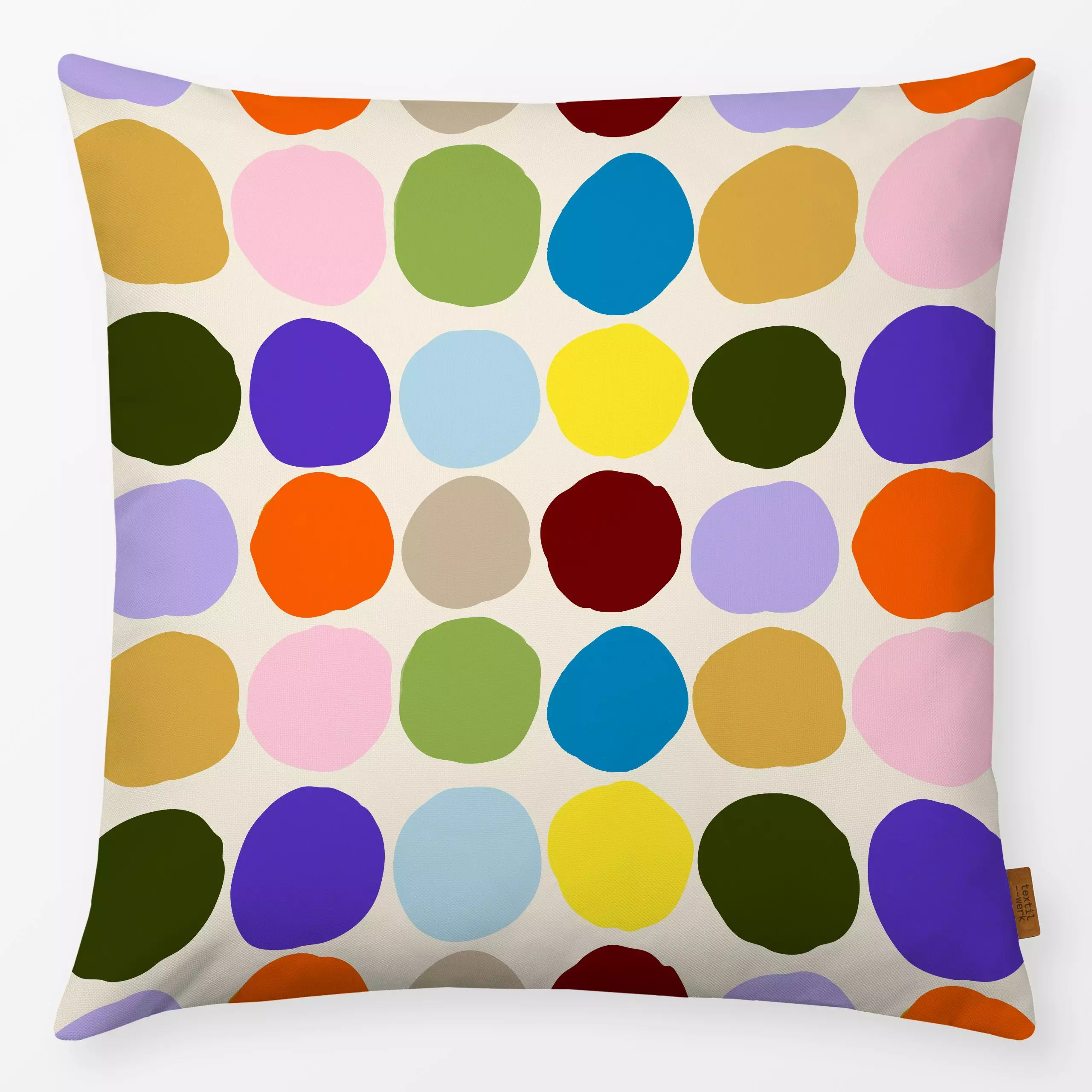 Kissen Sommerkleckse 1 - Symbole & Muster - von „Studio Memb“; Muster, minimal, Sommerblumen, Kreise, bunt, farbenfroh, Klec...