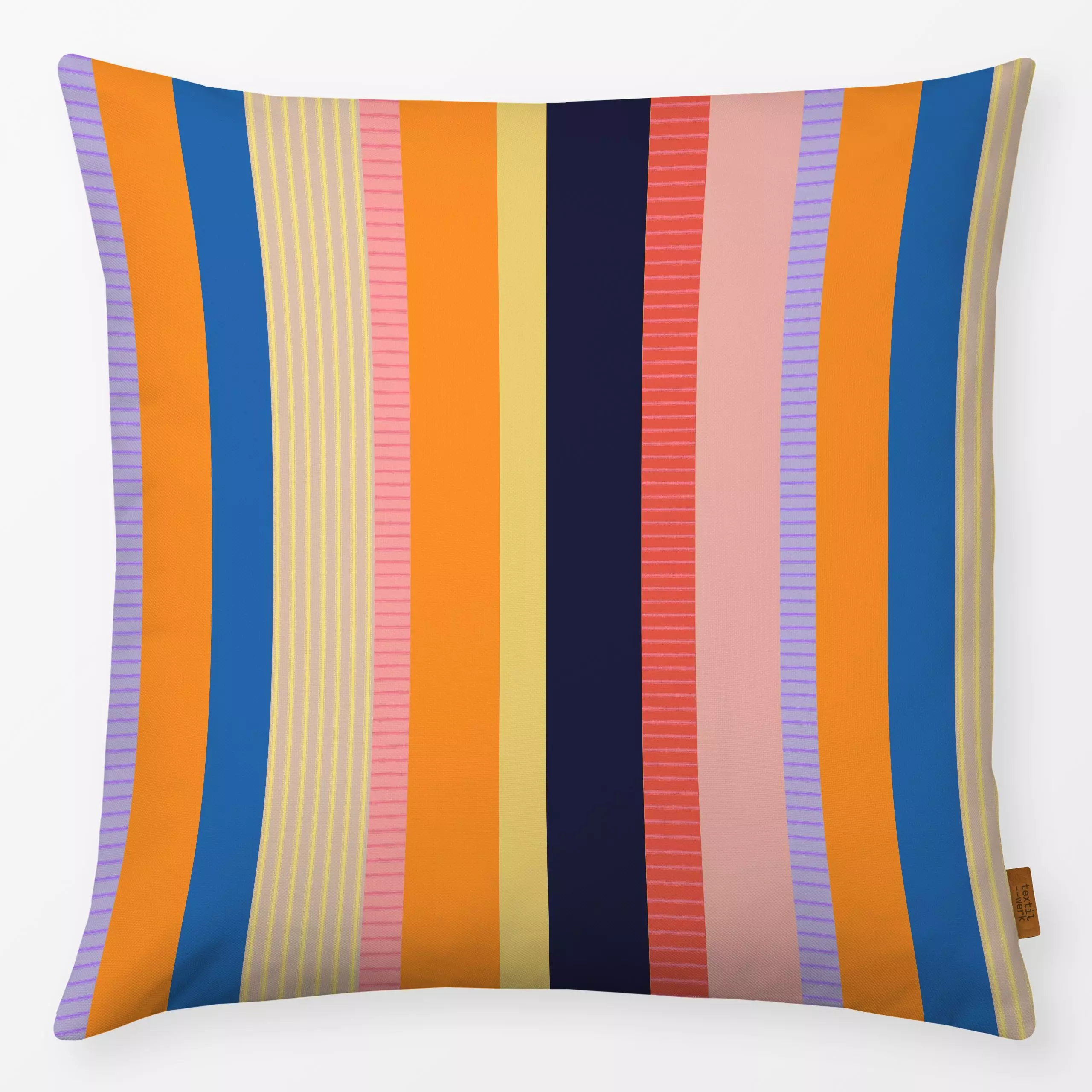 Kissen Streifen Party Orange - Sommer, Symbole & Muster - von „Alisa Knöß"; Streifen, skandinavisch, Orange, blau, pink, rot...