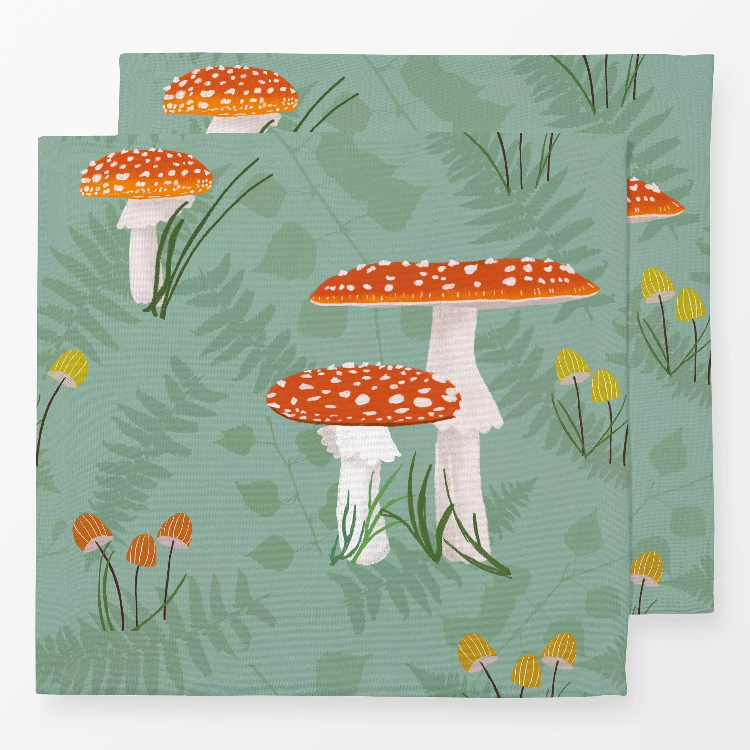 Servietten Fliegenpilz Wiese Orange Mint - Blumen & Florales, Herbst, Pflanzen & Botanik - von „Mareen Heinz"; Illustration,...