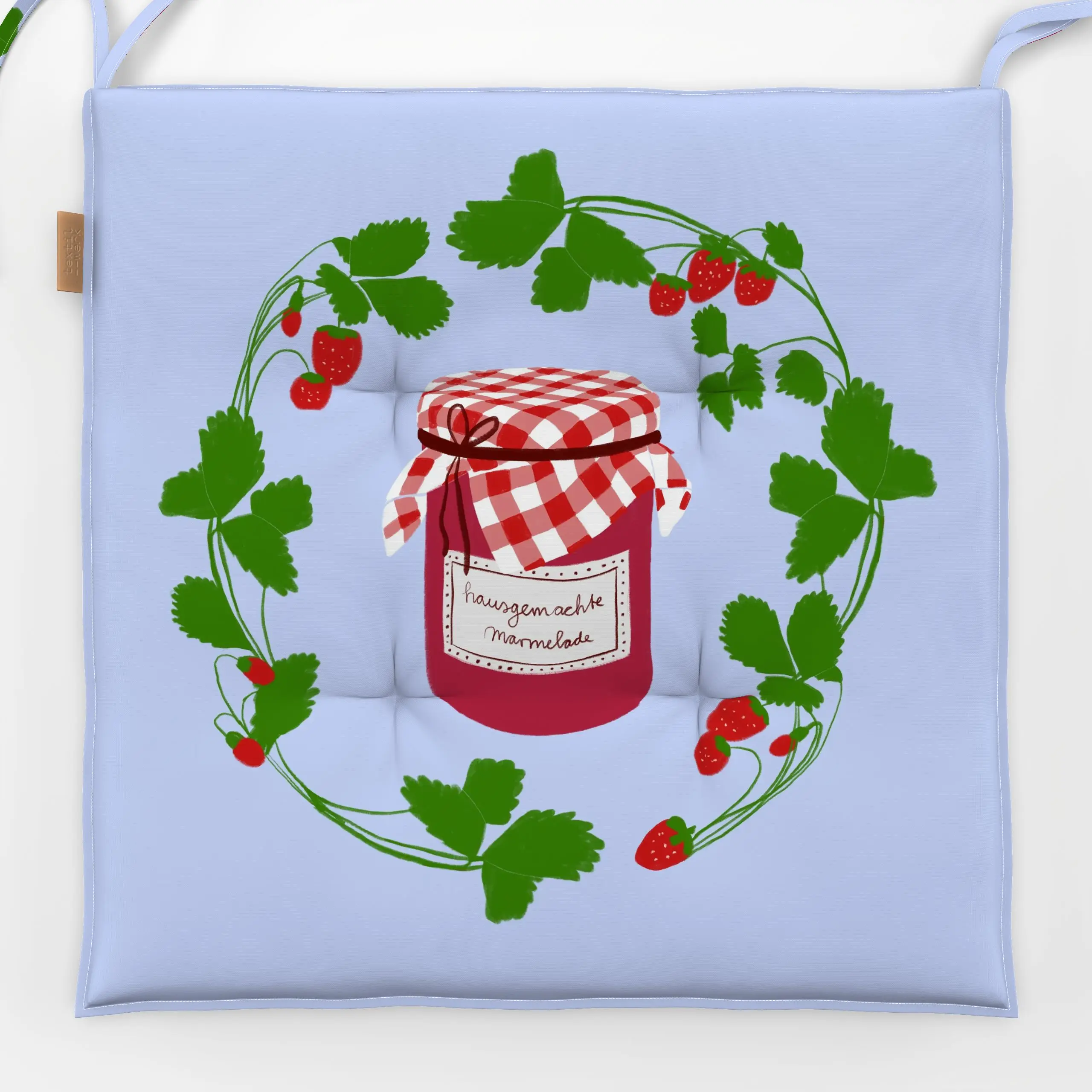 Sitzkissen Erdbeermarmelade Blau - Frühling, Pflanzen & Botanik, Küche, Essen & Trinken - von „Sophie Augustin Illustration"...