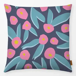 Kissen Abstrakte Blau-Rosa Blüten
