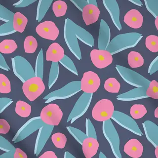 Meterware Abstrakte Blau-Rosa Blüten