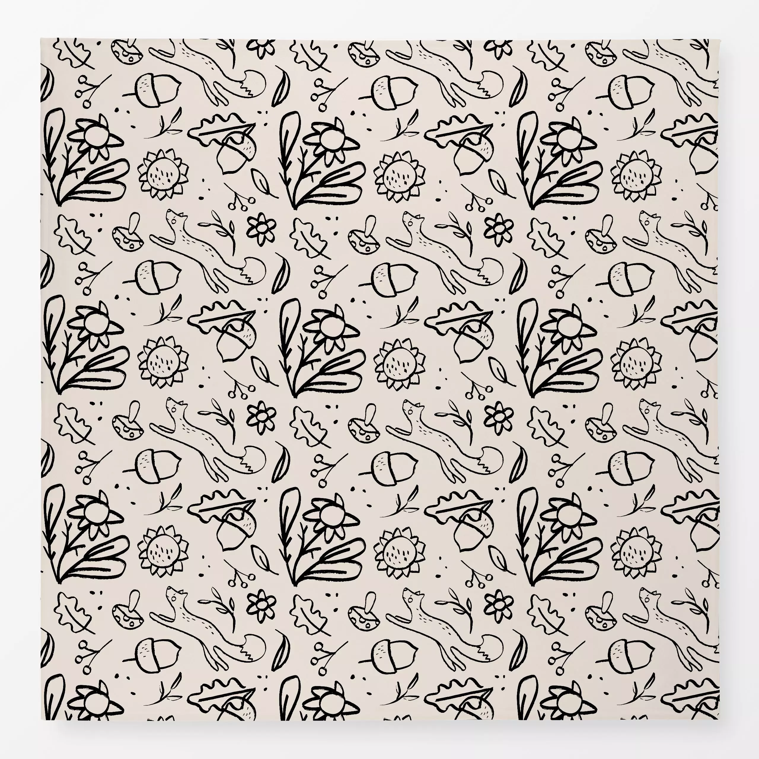 Tischdecke Fuchs Herbst Beige Schwarz - Natur & Landschaft - von „Kruth Design"; Zweig, Wald, Fuchs, sonnenblumen, Herbst, H...