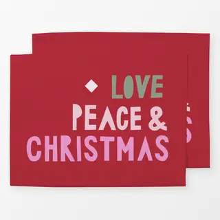 Tischset Love Peace and Xmas rot