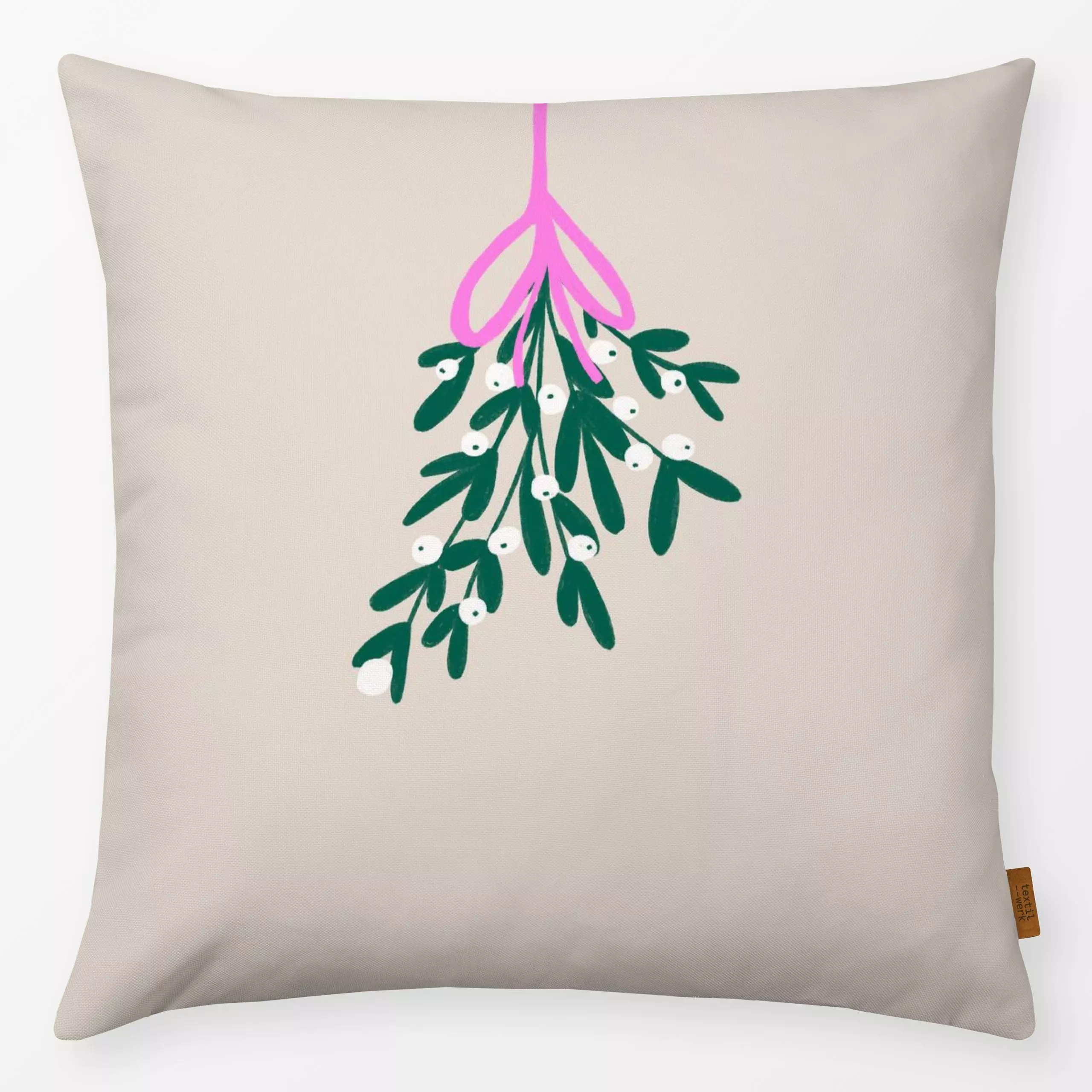 Kissen Mistletoe Kollektion Pink - Weihnachten, Symbole & Muster, Pflanzen & Botanik - von „Studio ROSAGRAU"; beige, Mistelz...
