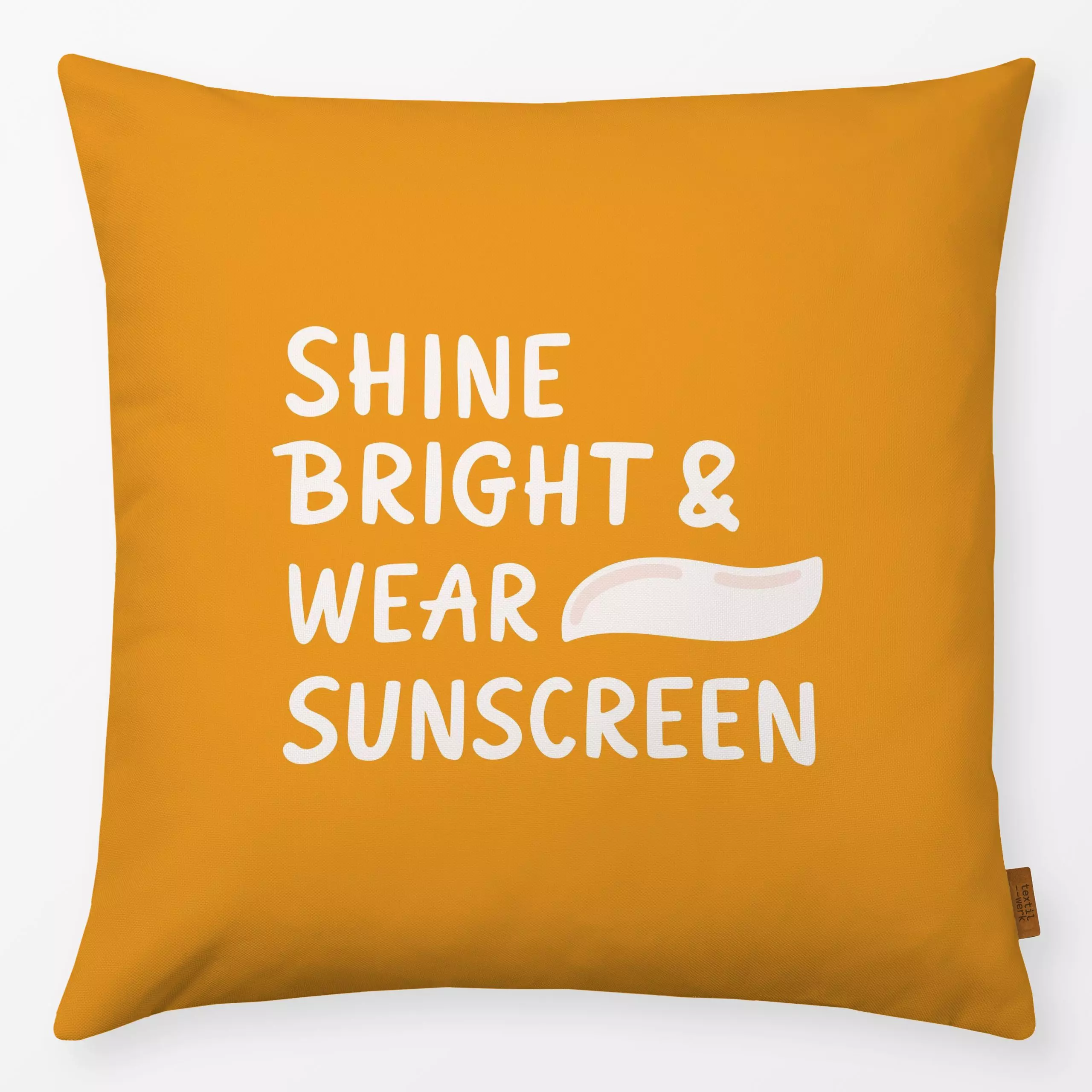 Kissen Shine Bright gelb - Sommer, Sprüche & Schriftzüge, Reise - von „Kathrin Woo"; Sonne, Sommer, Spruchkissen, Lettering,...
