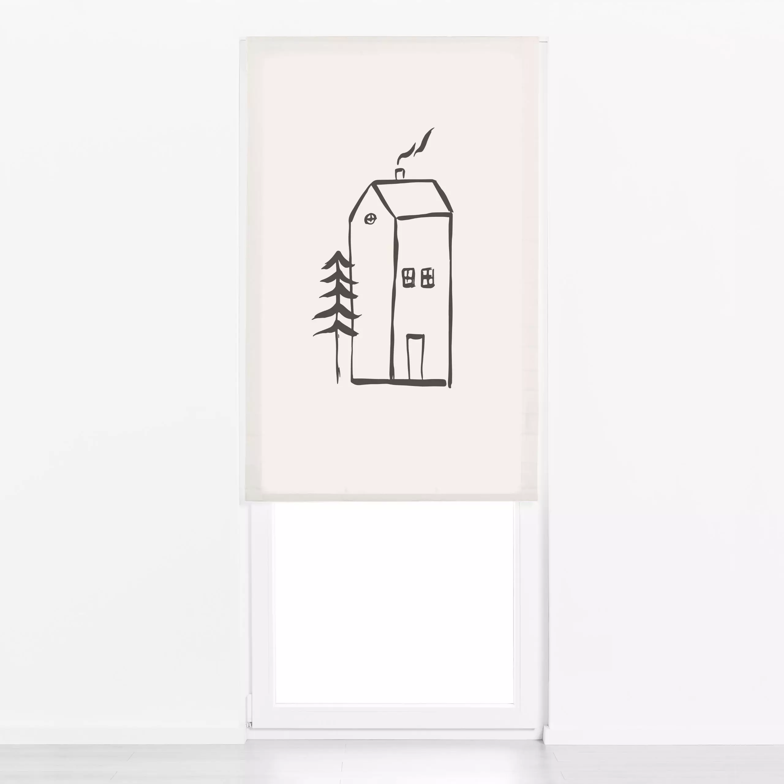 Raffrollo Winter Haus - Weihnachten, Winter - von „Kruth Design"; skandinavisch, Wald, Hygge, beige, Winter, Winterwald, win...