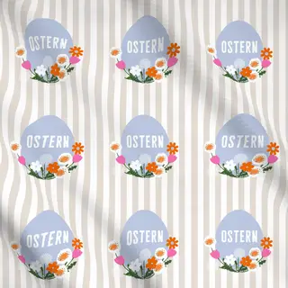 Meterware Osterei Auf Streifen Beige