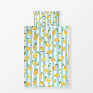 Bettwäsche Zitronen Früchte Streifen Blau