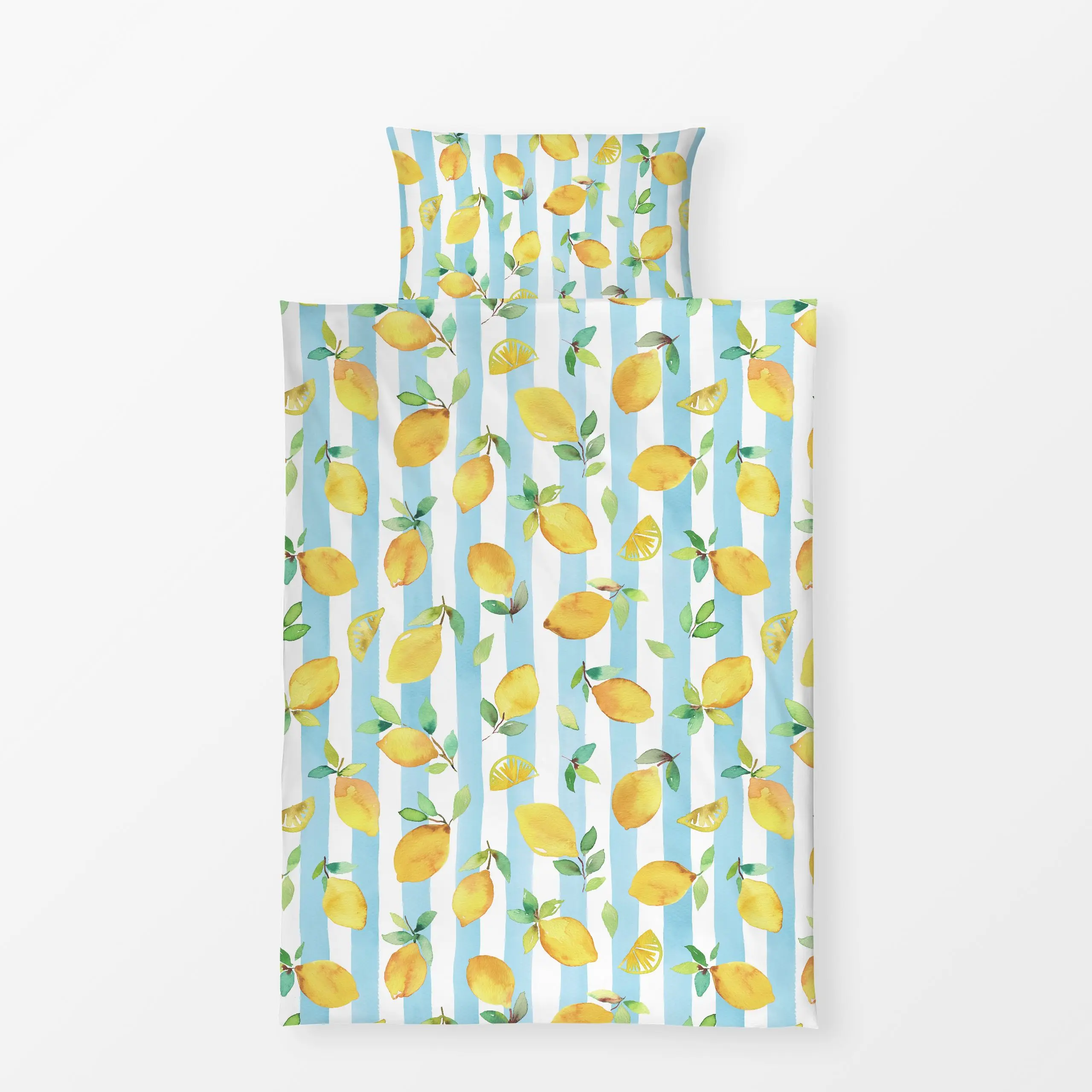 Bettwäsche Zitronen Früchte Streifen Blau - Sommer, Retro & Vintage, Früchte - von „Ninola Design "; boho, Streifen, Strand,...