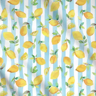 Meterware Zitronen Früchte Streifen Blau