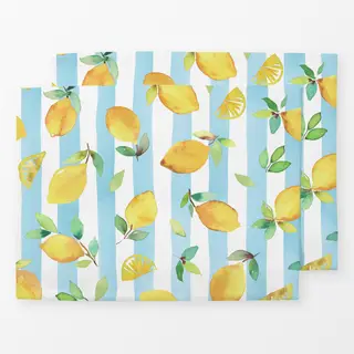 Tischset Zitronen Früchte Streifen Blau