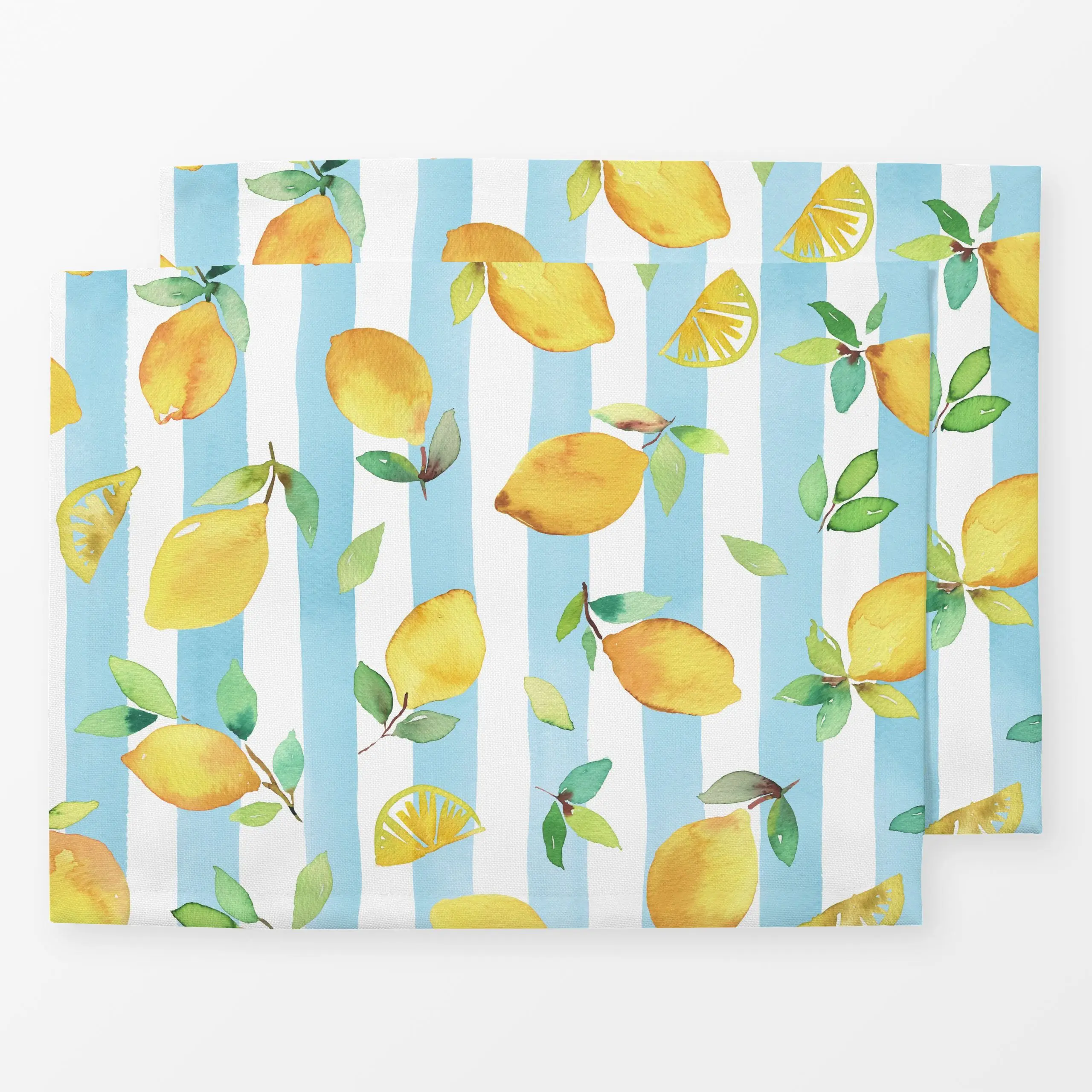 Tischset Zitronen Früchte Streifen Blau - Sommer, Retro & Vintage, Früchte - von „Ninola Design "; boho, Streifen, Strand, F...