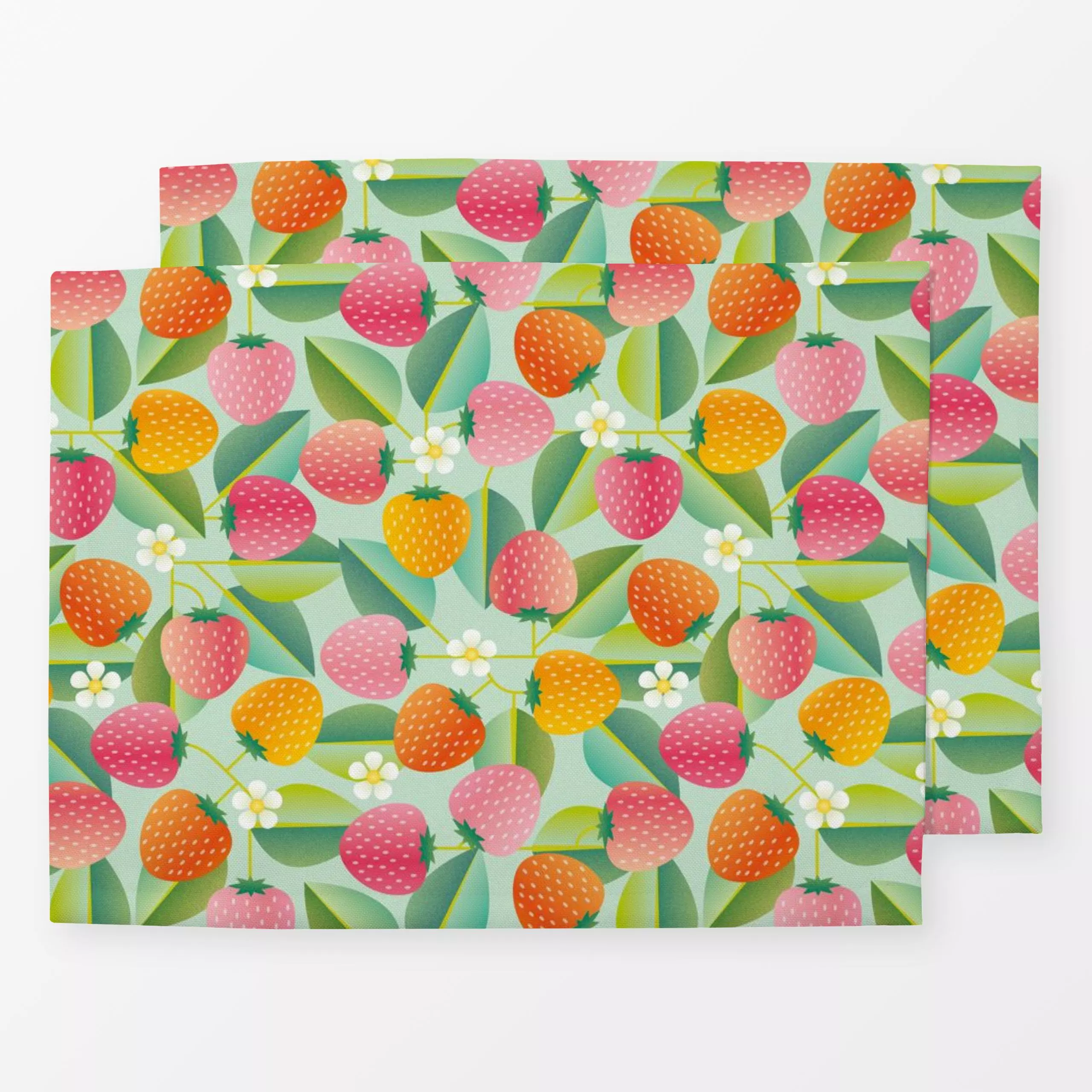 Tischset Stilisierte Erdbeeren - Sommer - von „Heleen van Buul"; Frucht, Obst, Muster, Blatt, Blumen, Erdbeeren, Sommer