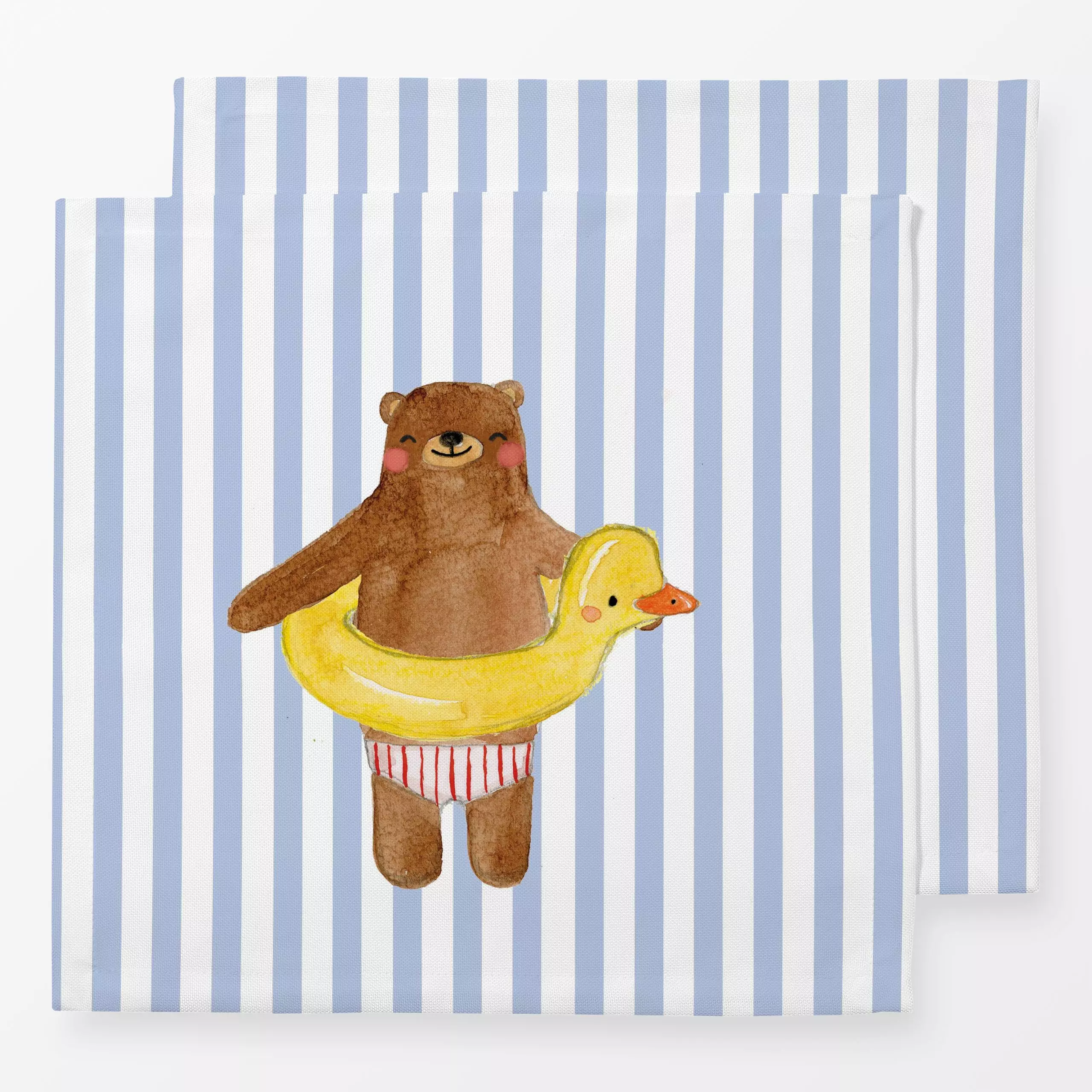 Servietten Sommer vibes Bär mit Ente - Sommer - von „Lena Yokota"; Illustration, Streifen, Bär, Ente, gestreift, lenayokota,...